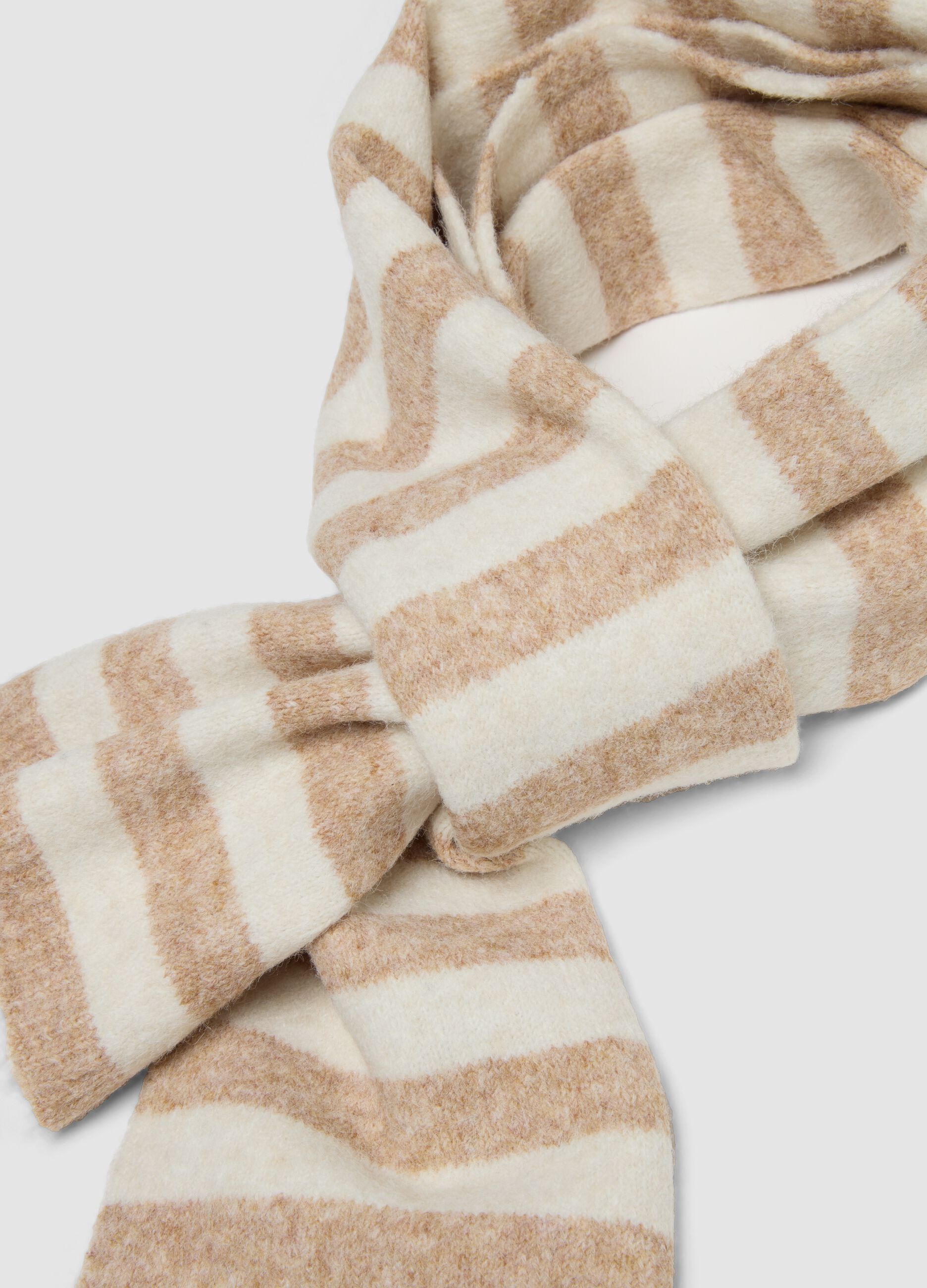 Sciarpa avorio e beige chiaro in misto lana elasticizzata