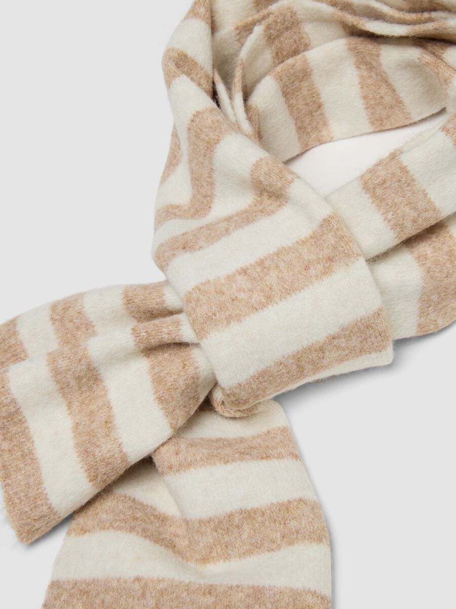 Sciarpa avorio e beige chiaro in misto lana elasticizzata_1