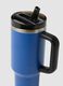 Blue insulated water bottle with handle and straw_1