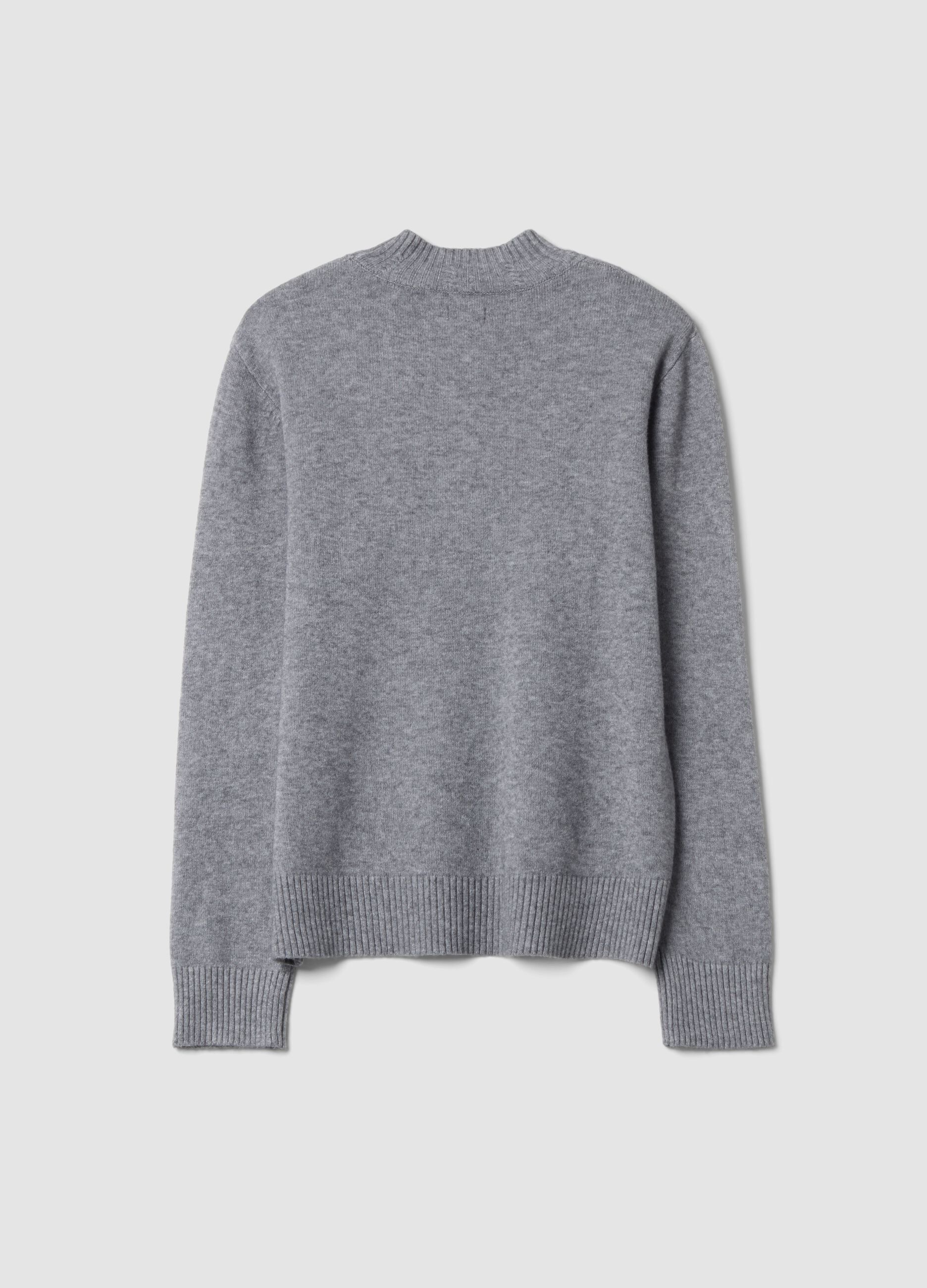 Grey viscose-blend jumper with ribbed high neck, regular fit