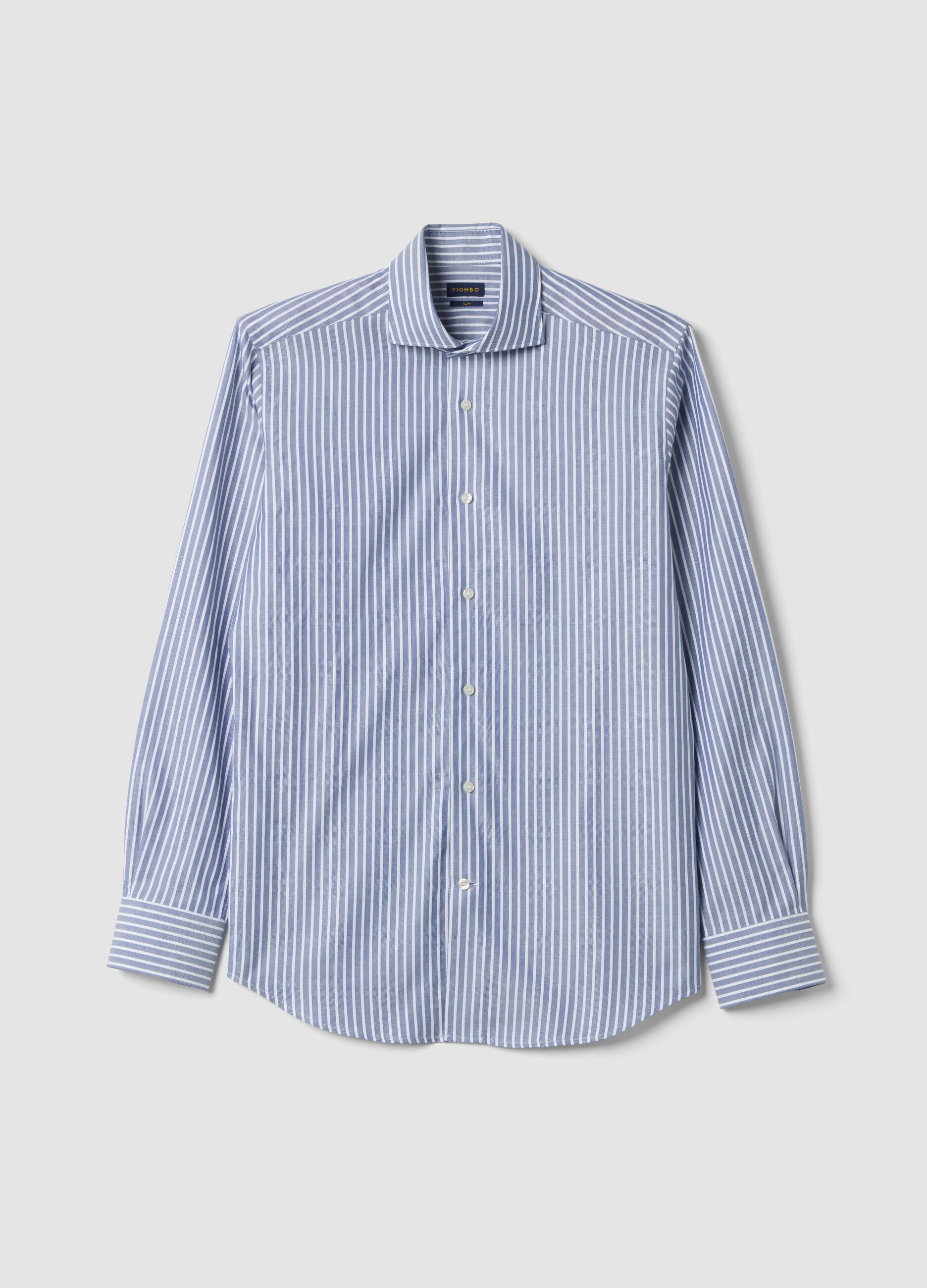 White pure cotton striped Oxford shirt, slim fit
