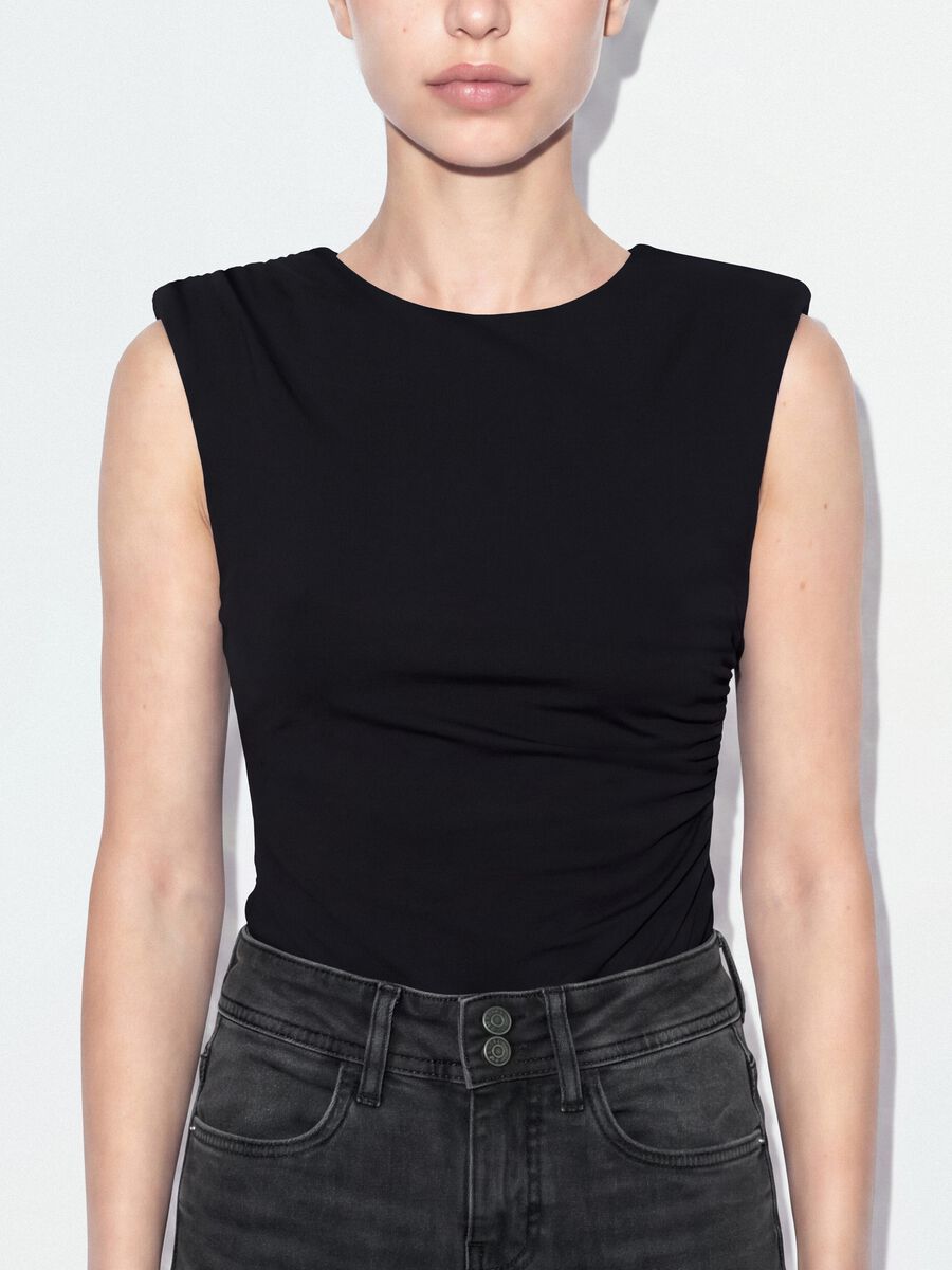 Black stretch jersey bodysuit with ruching, regular fit_3