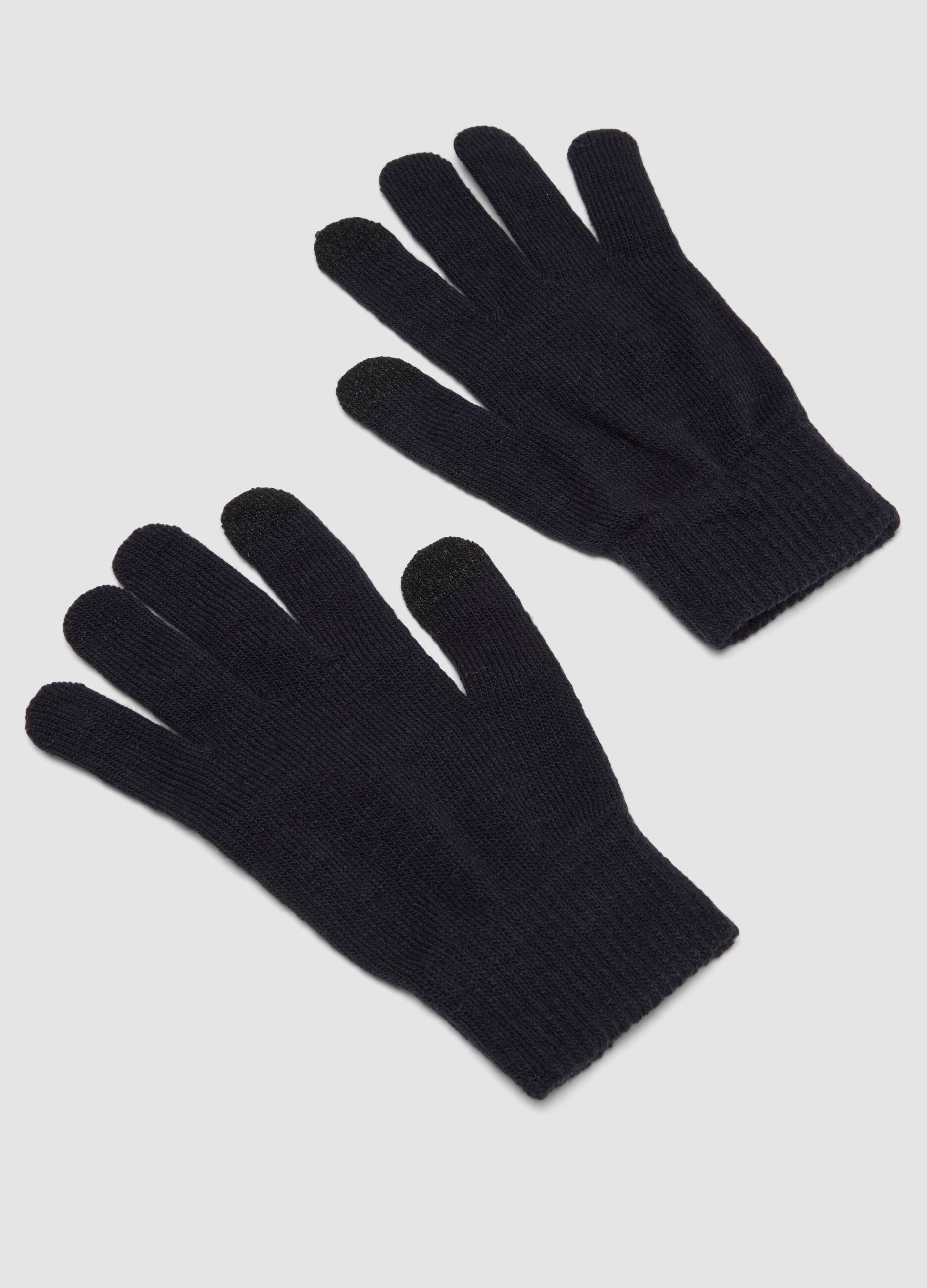 Blue knitted stretch-fabric gloves