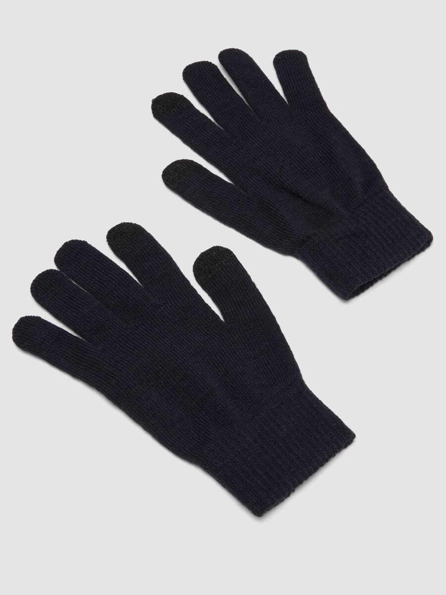 Blue knitted stretch-fabric gloves_1