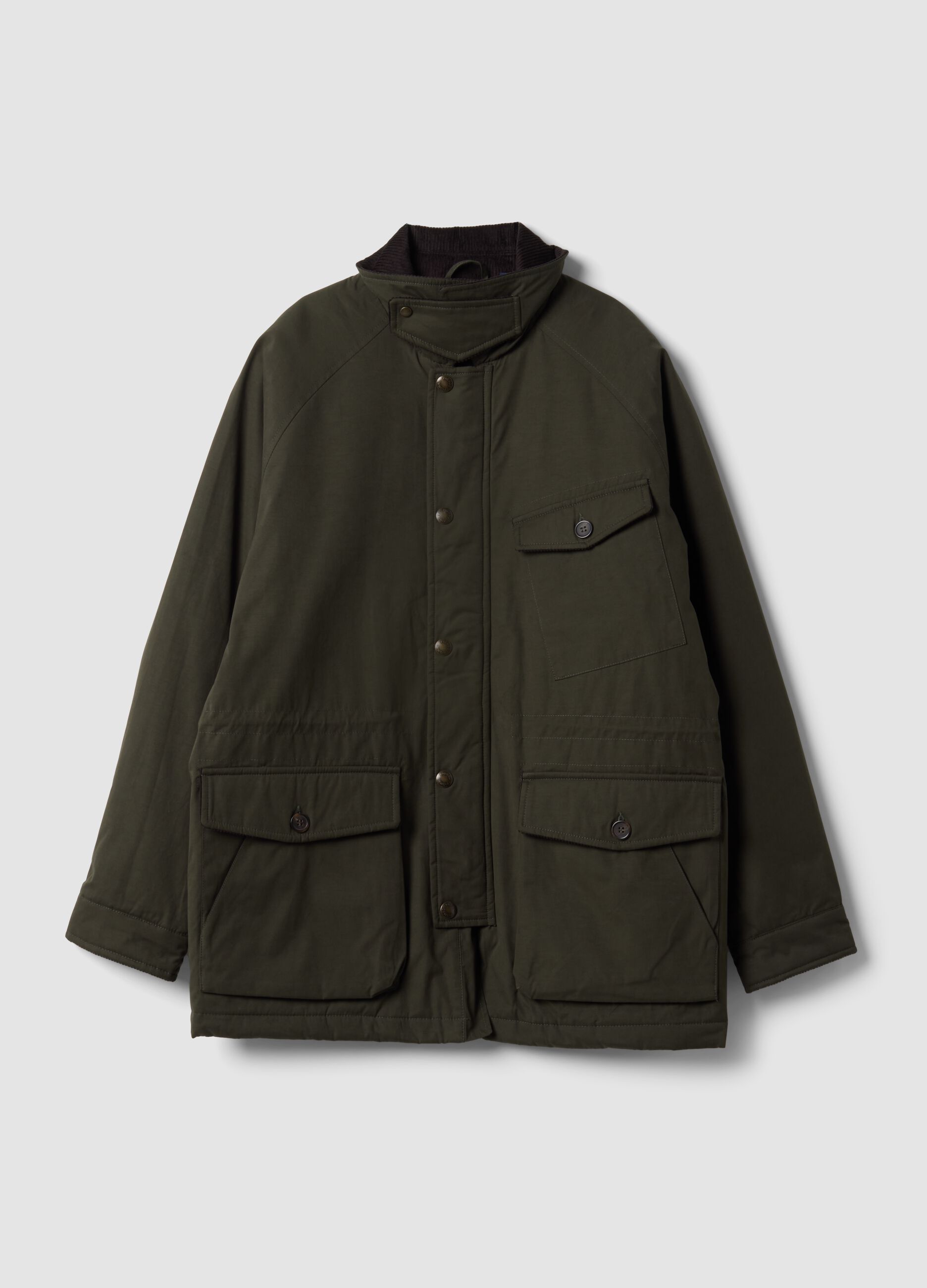 Green regular-fit jacket with zip and ribbed collar
