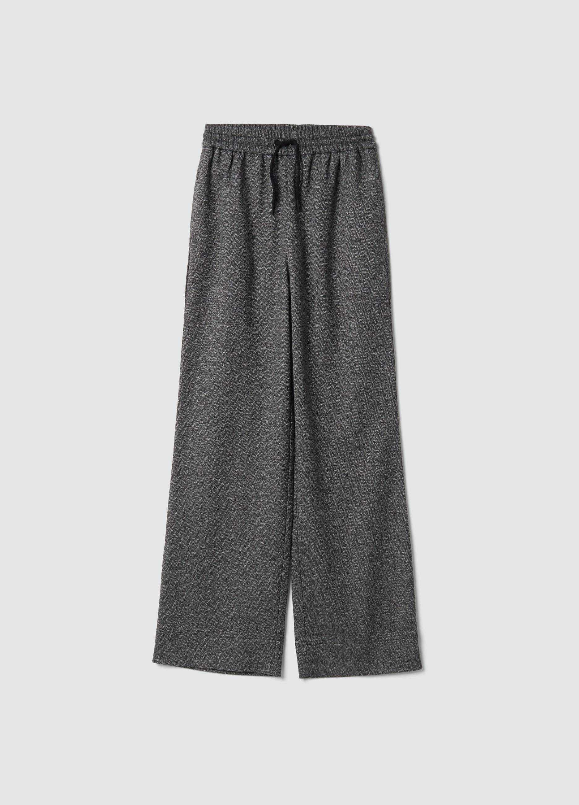 Jogger grigi in misto viscosa elasticizzata wide leg con fantasia