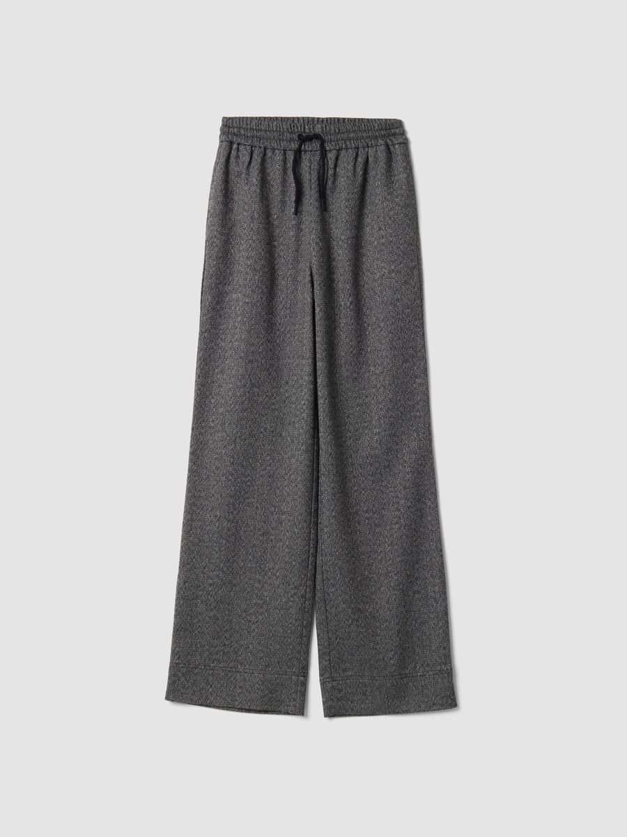 Jogger grigi in misto viscosa elasticizzata wide leg con fantasia_0