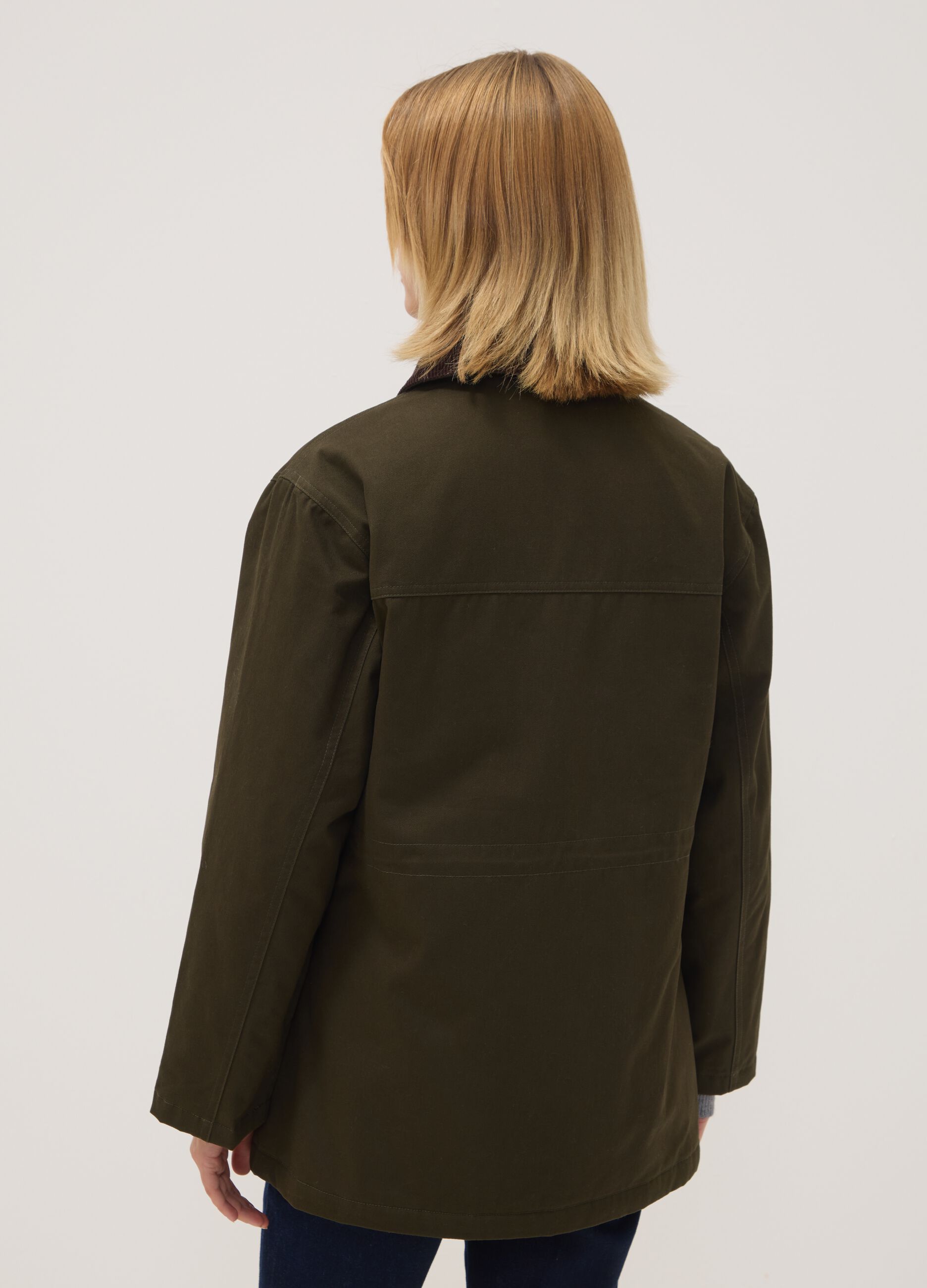 Green pure-cotton jacket with contrast collar