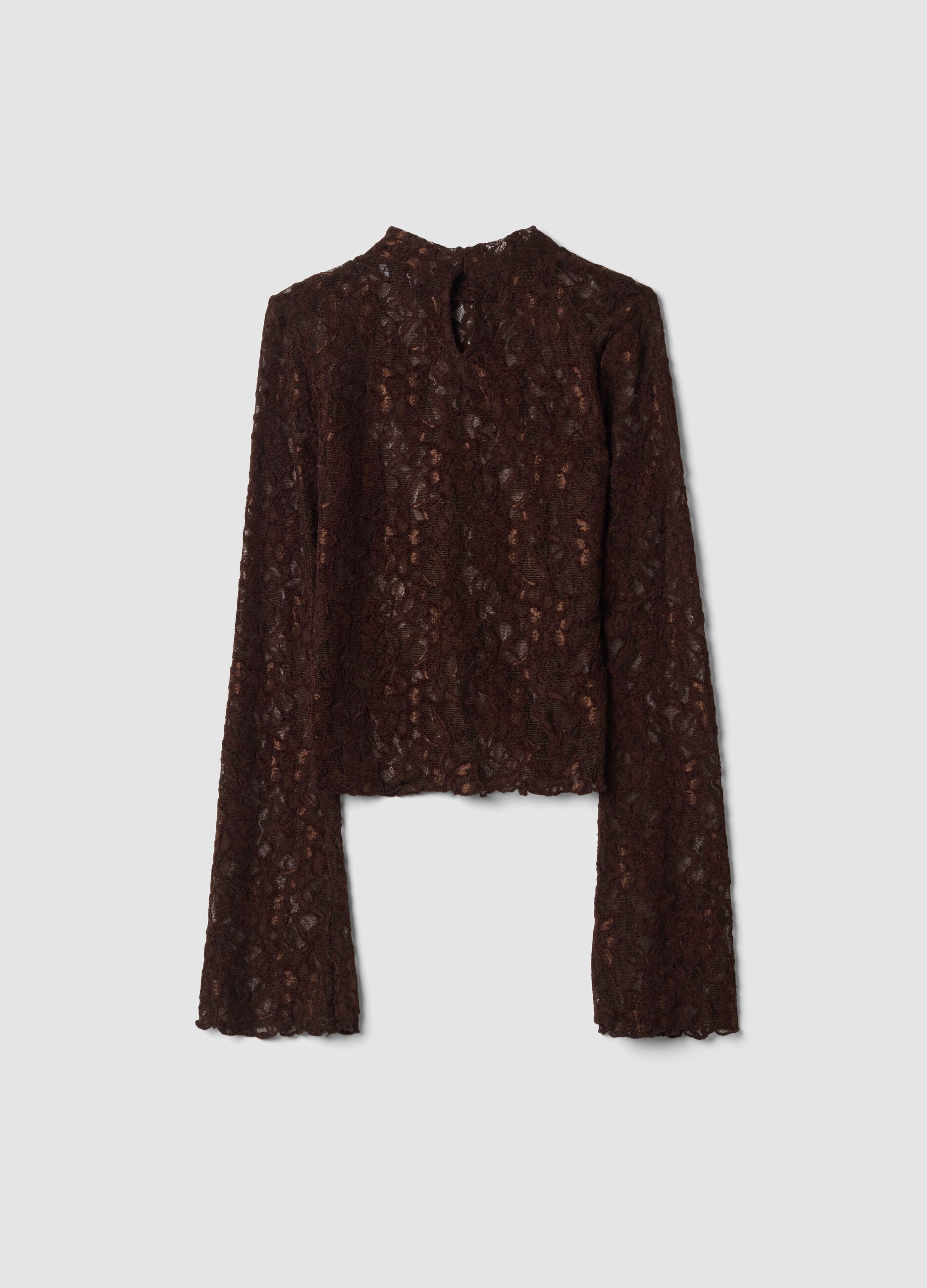 Brown stretch high-neck T-shirt