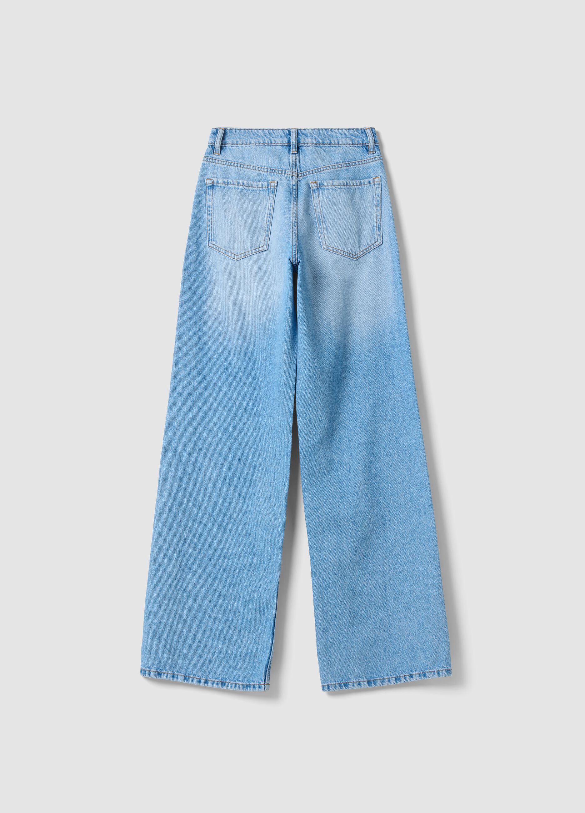 Light Blue Wide-Leg Pure Cotton Jeans