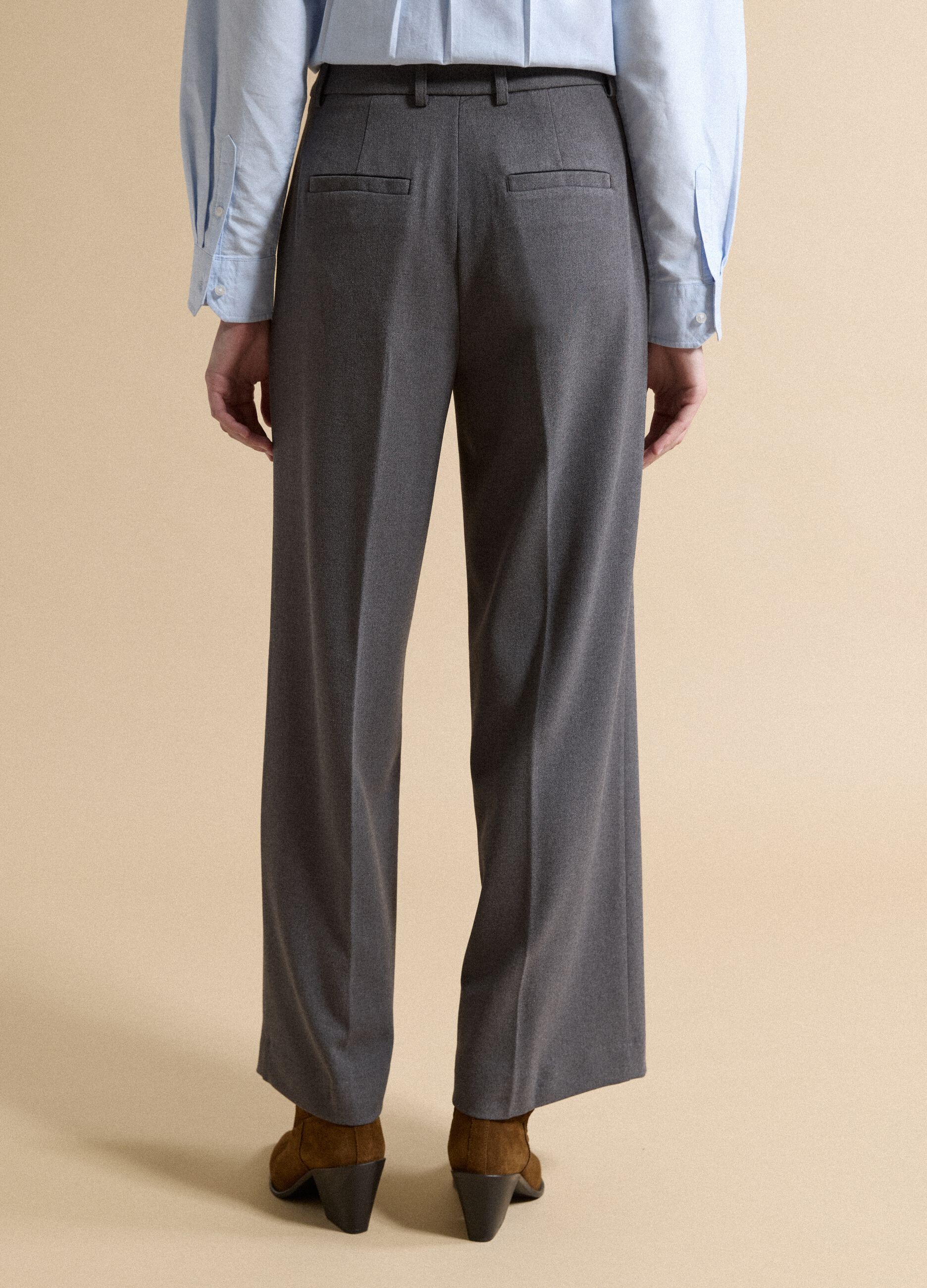 Grey flared formal trousers in stretch viscose