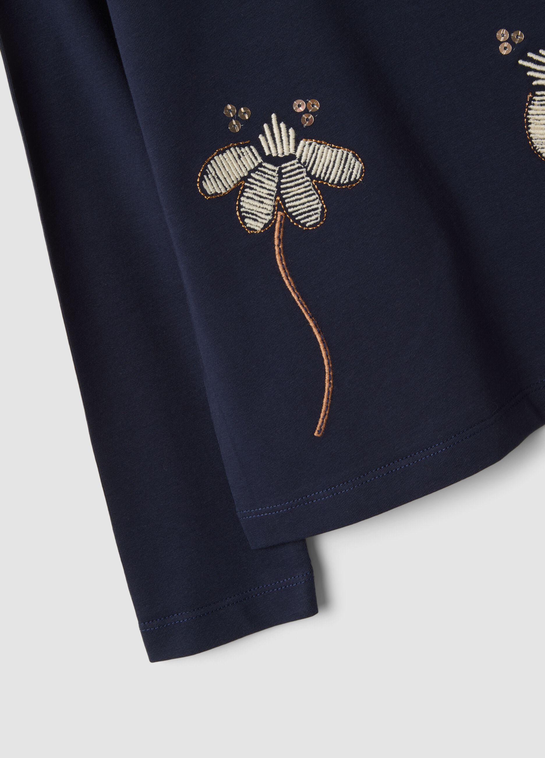 Blue stretch cotton crew-neck T-shirt