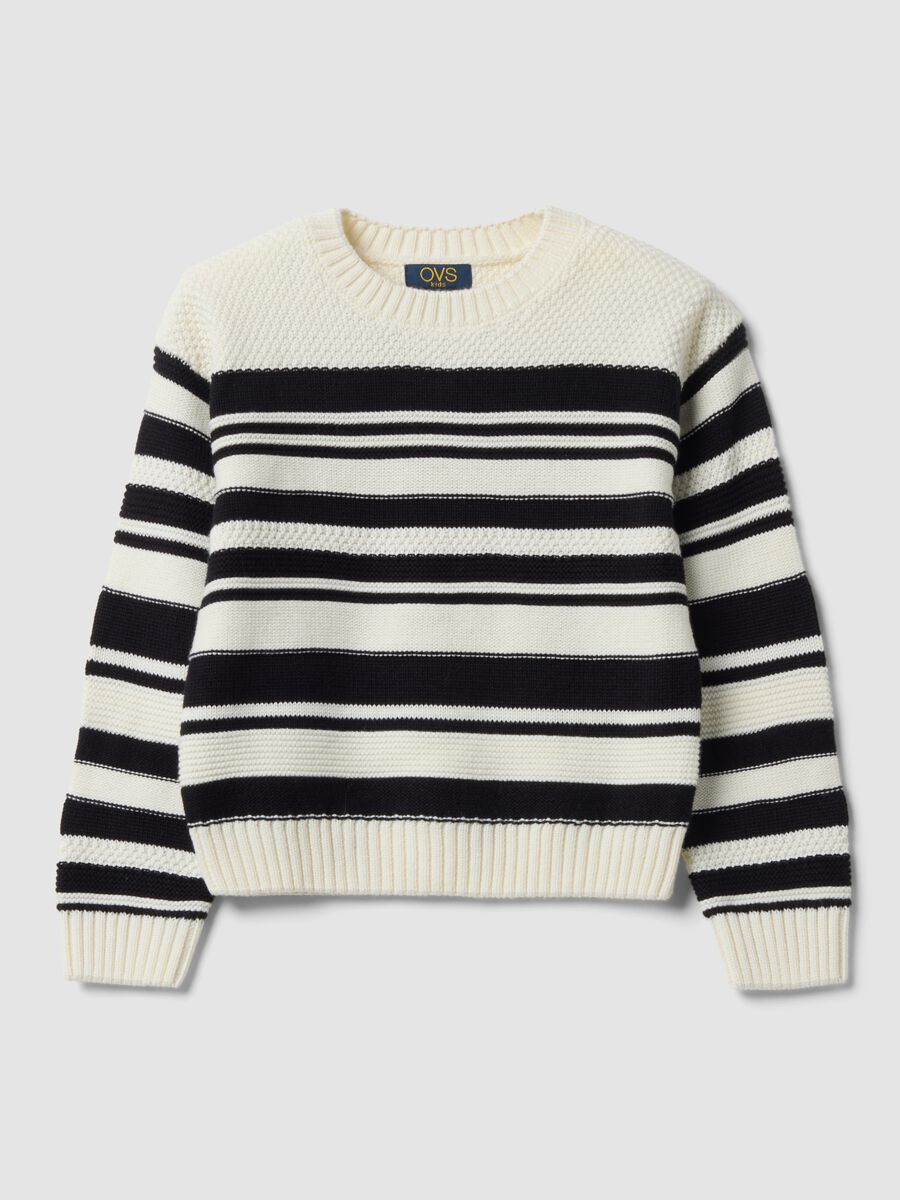 White striped cotton-blend crew-neck top for girls_1