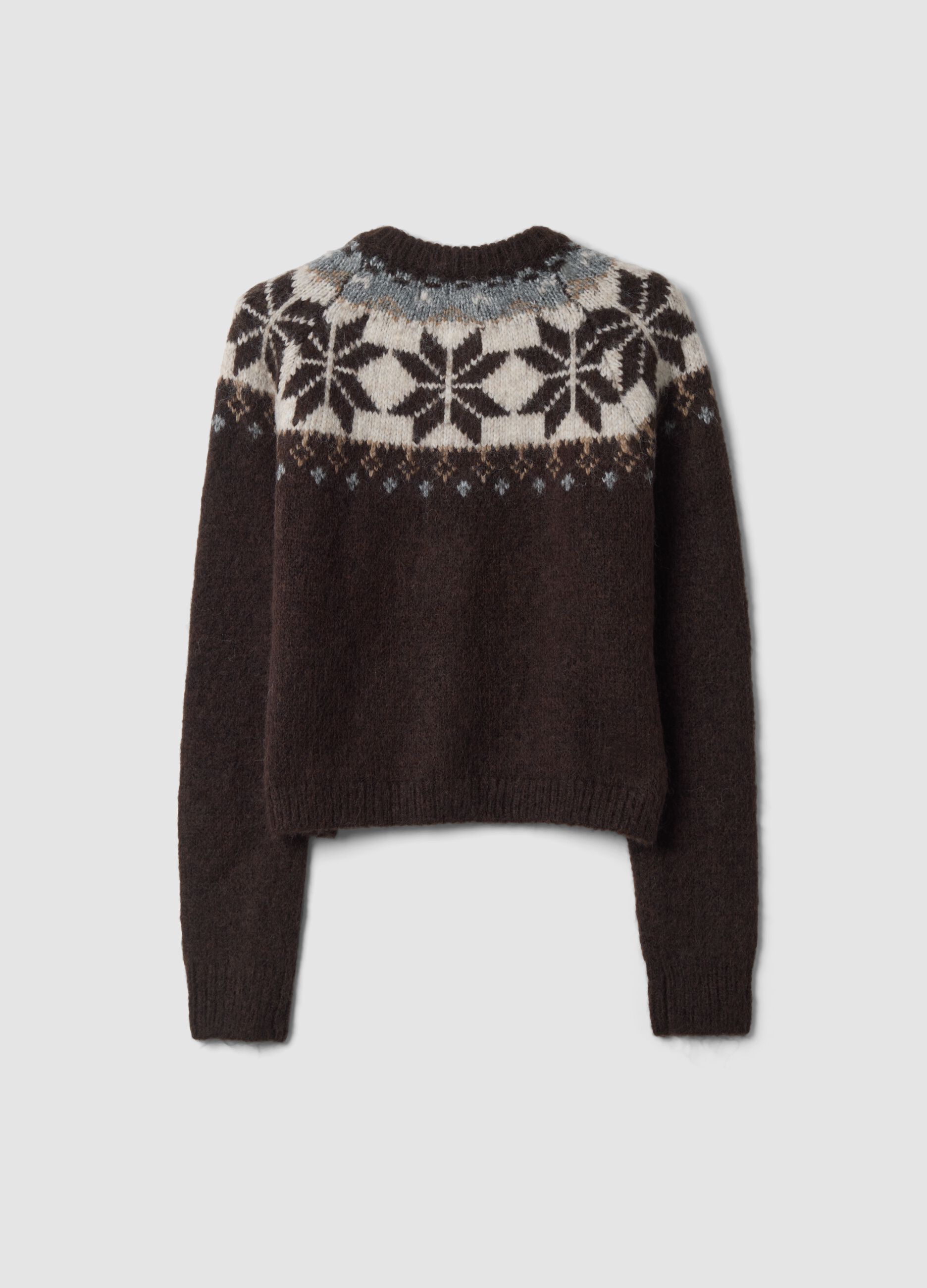 Brown jacquard wool-blend cardigan, regular fit