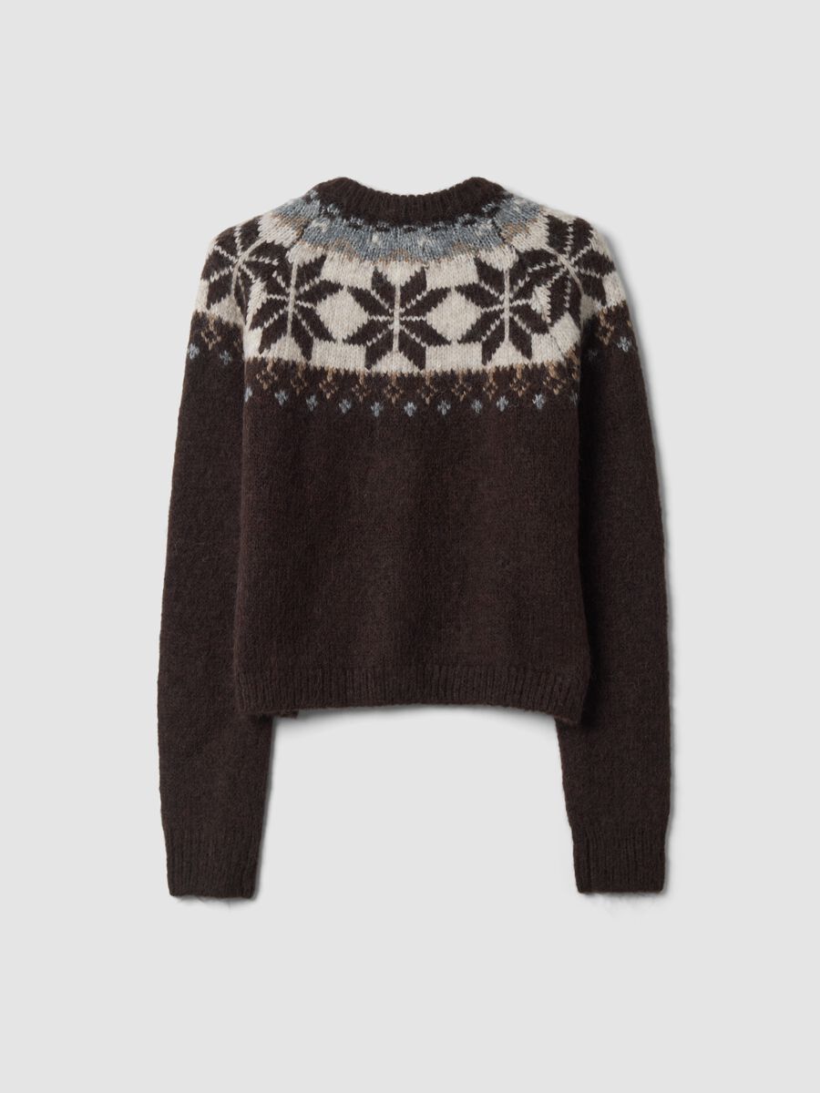 Brown jacquard wool-blend cardigan, regular fit_2