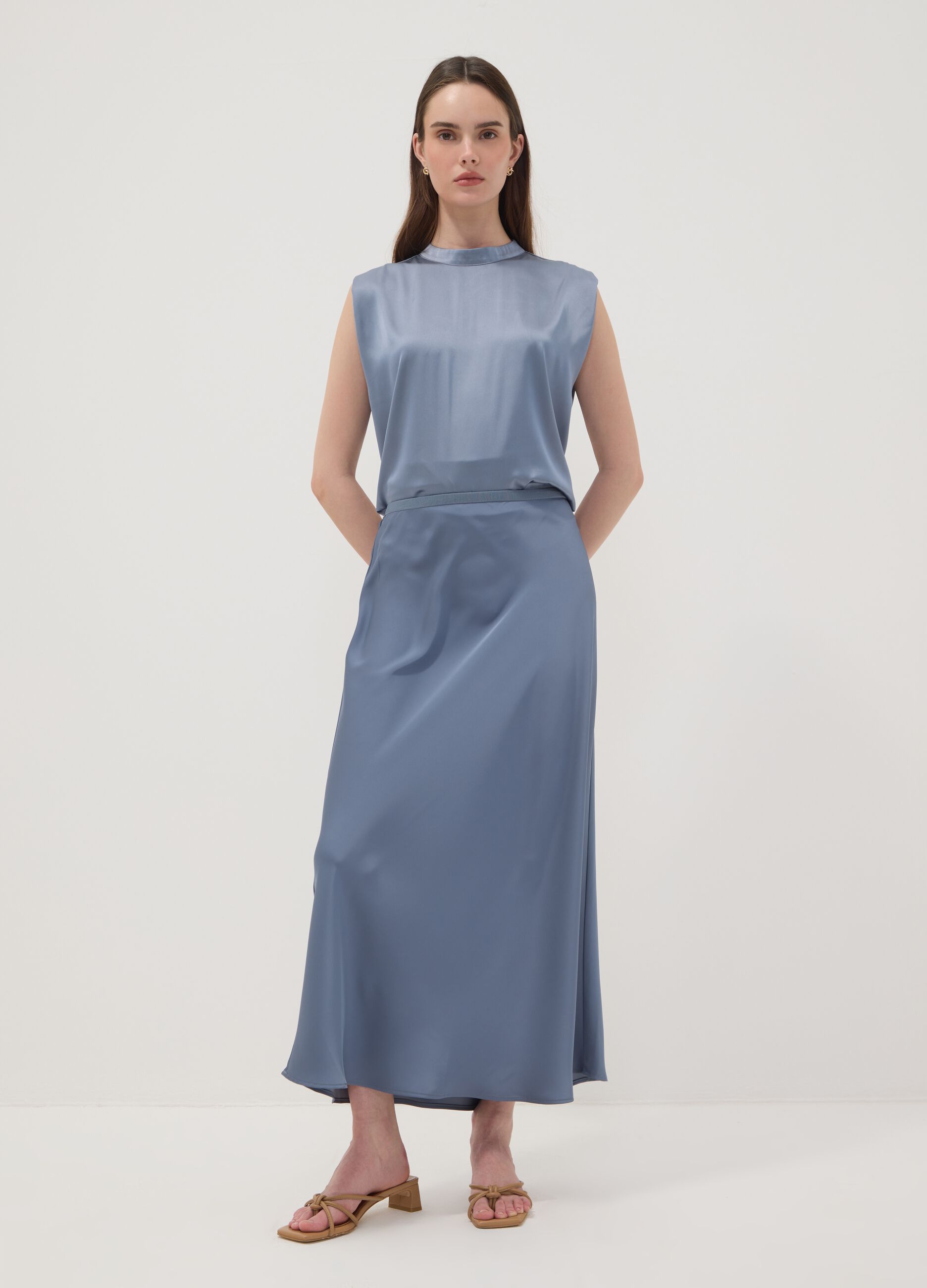 Long grey satin skirt