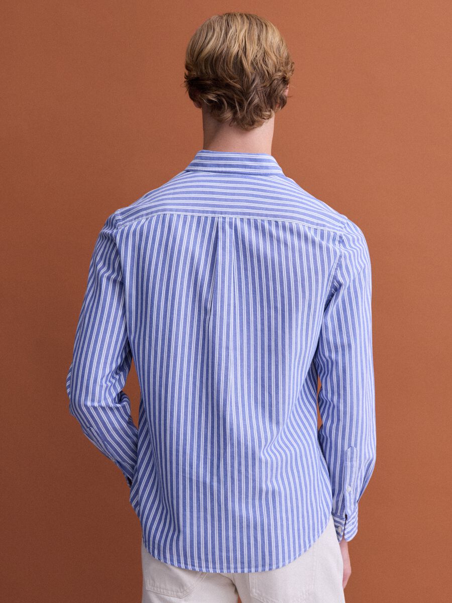 Blue striped pure cotton Oxford shirt, regular fit_3