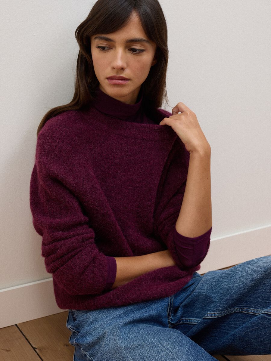 Purple alpaca and wool blend crew-neck jumper_0