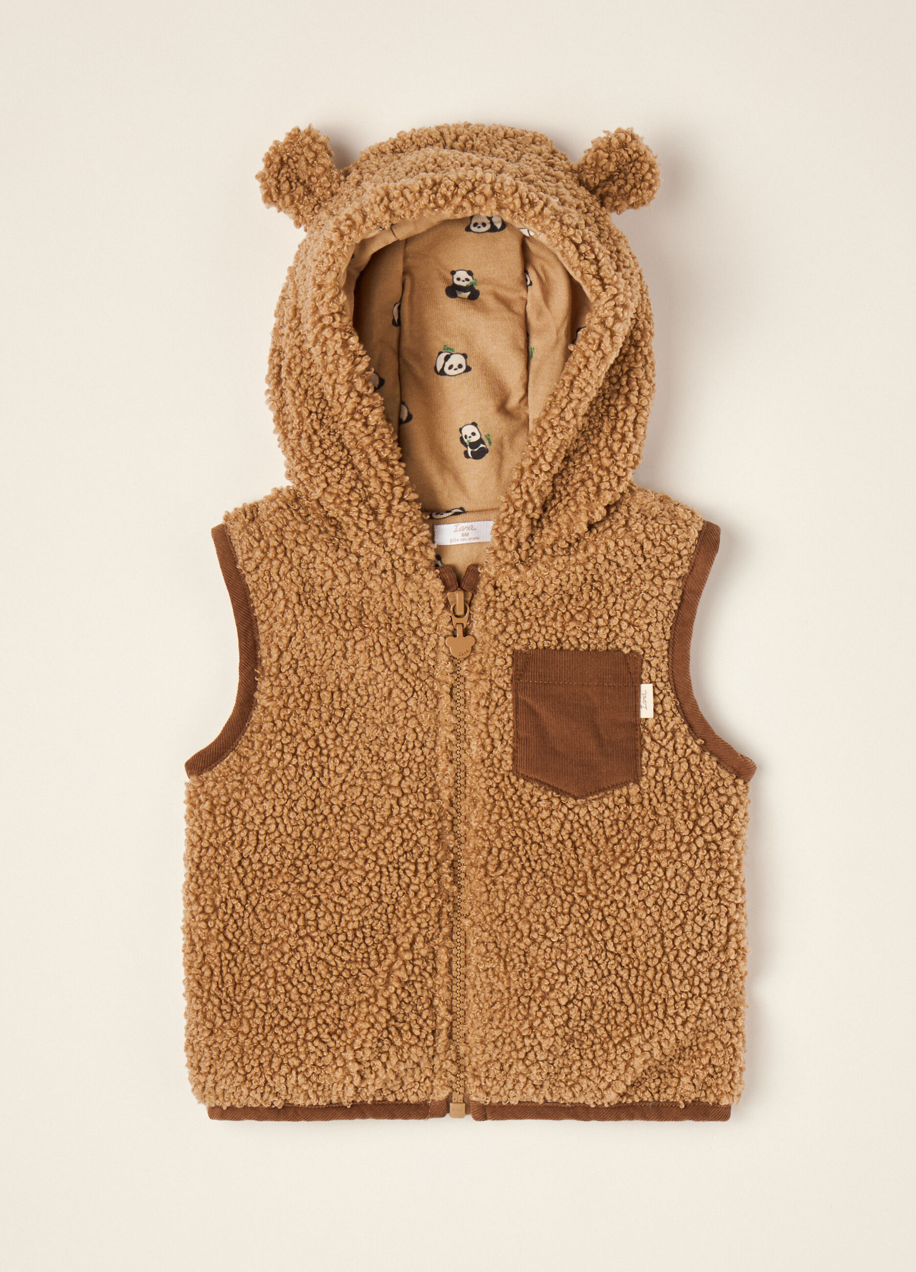 Brown teddy-effect hooded gilet