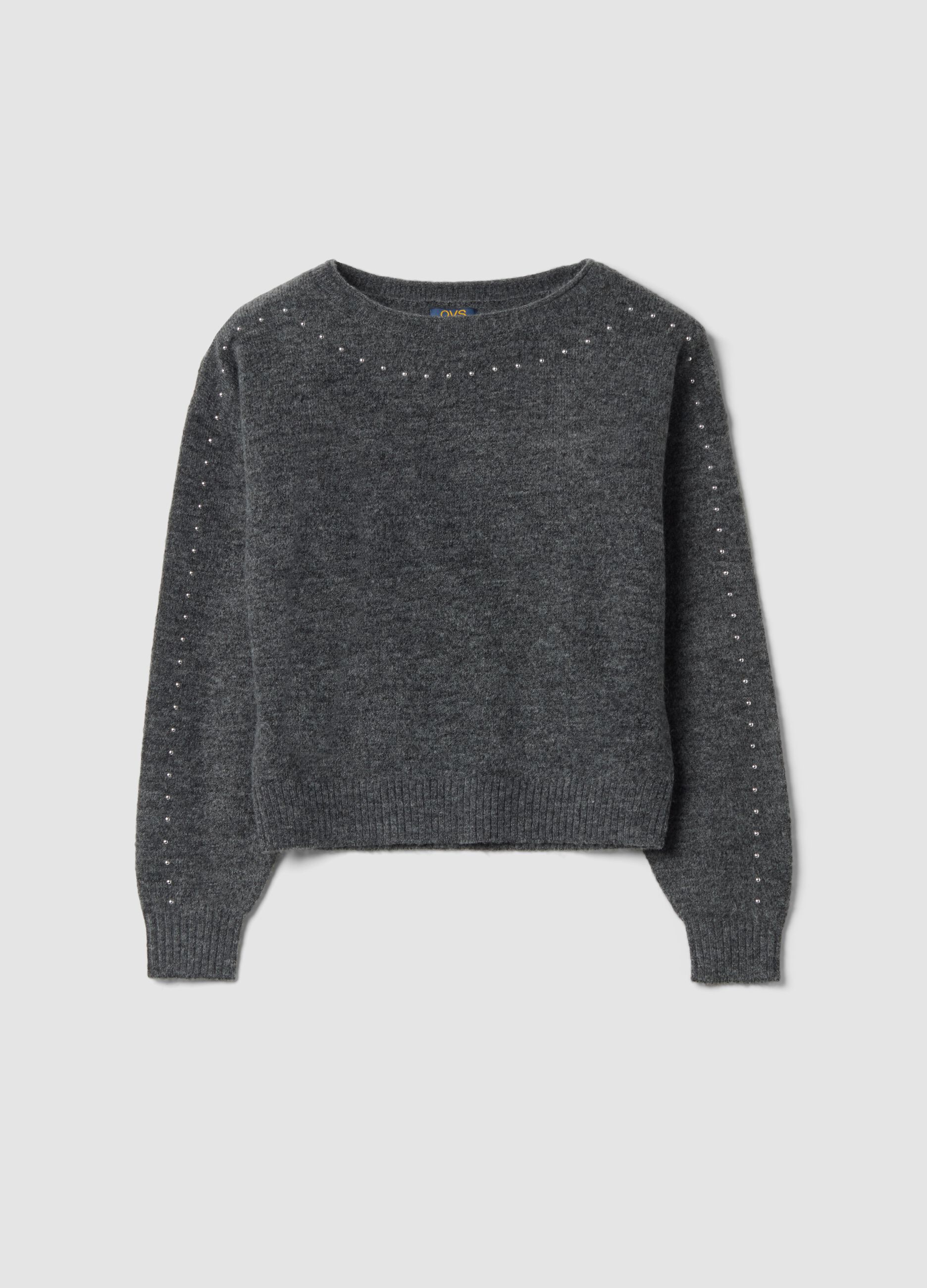 Grey stretch wool jumper with oversized boat neck