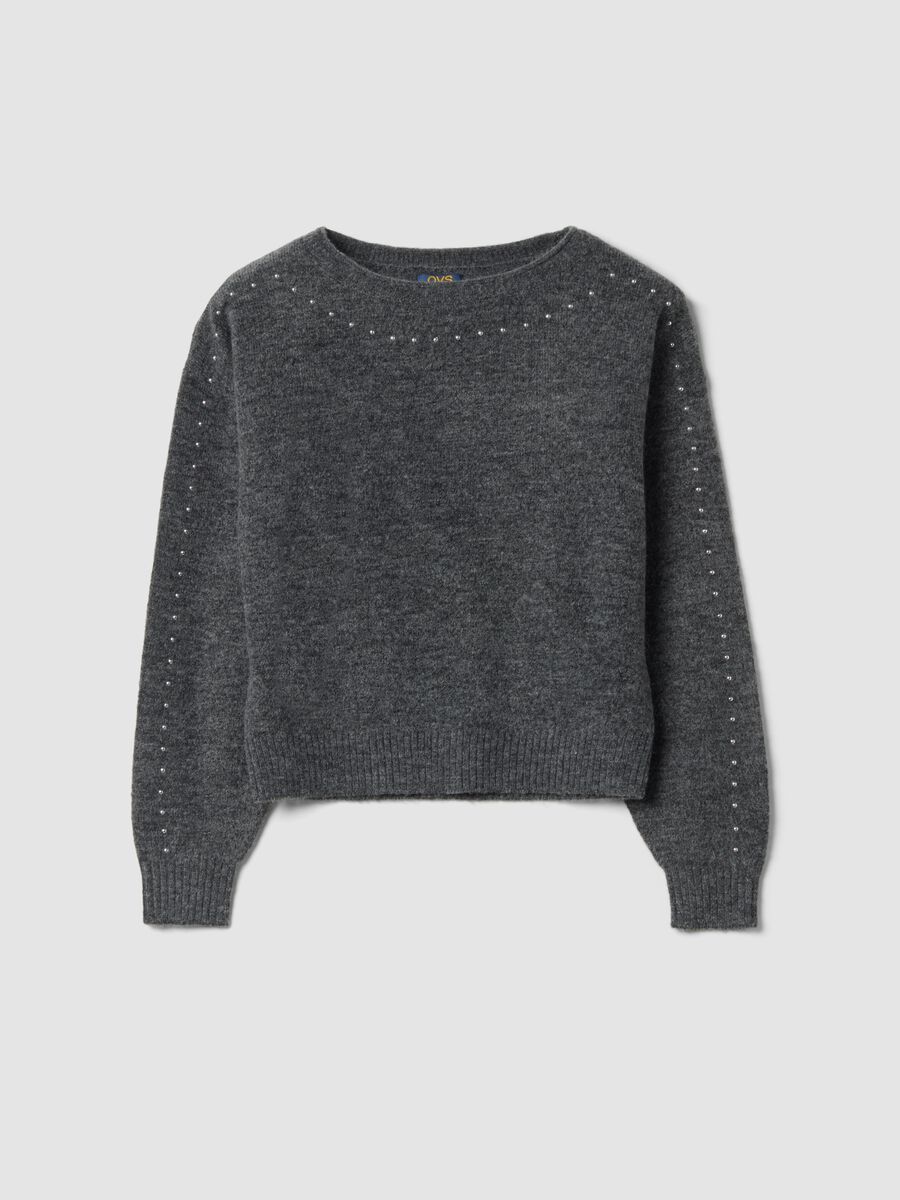 Grey stretch wool jumper with oversized boat neck_0