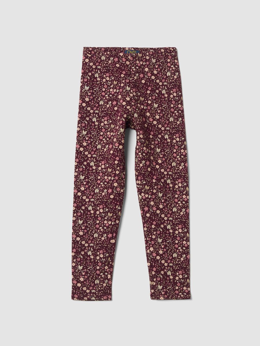 Purple skinny leggings in stretch organic cotton with floral print_0