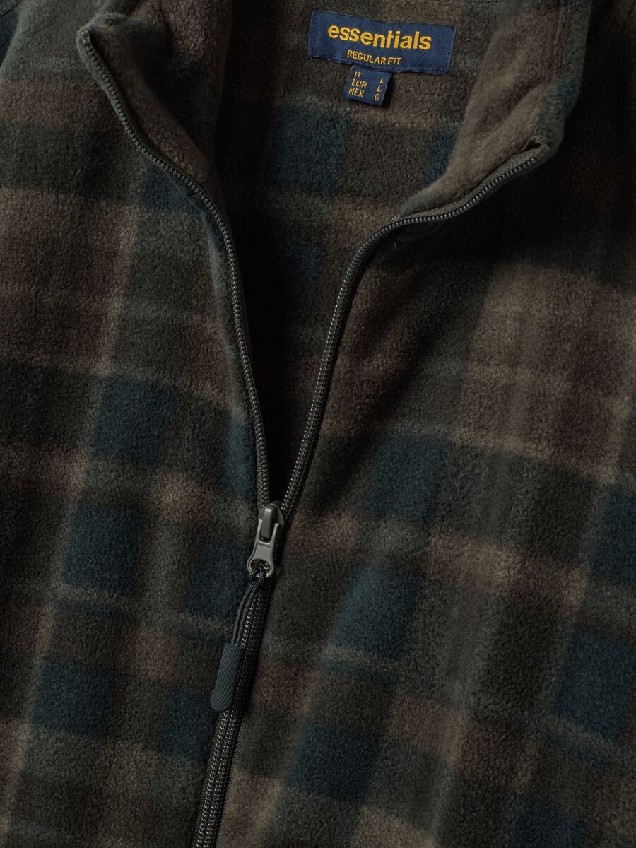 Green checked fleece sweatshirt with regular-fit collar_1
