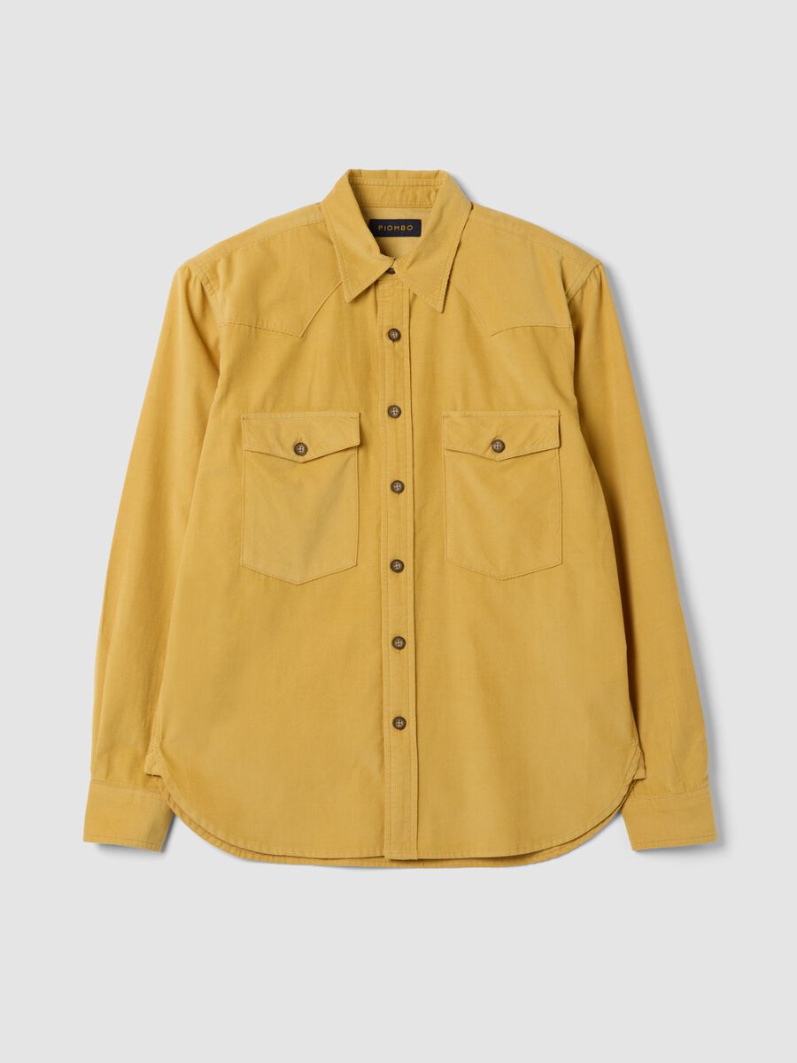 Yellow pure cotton ribbed shirt, regular fit_0