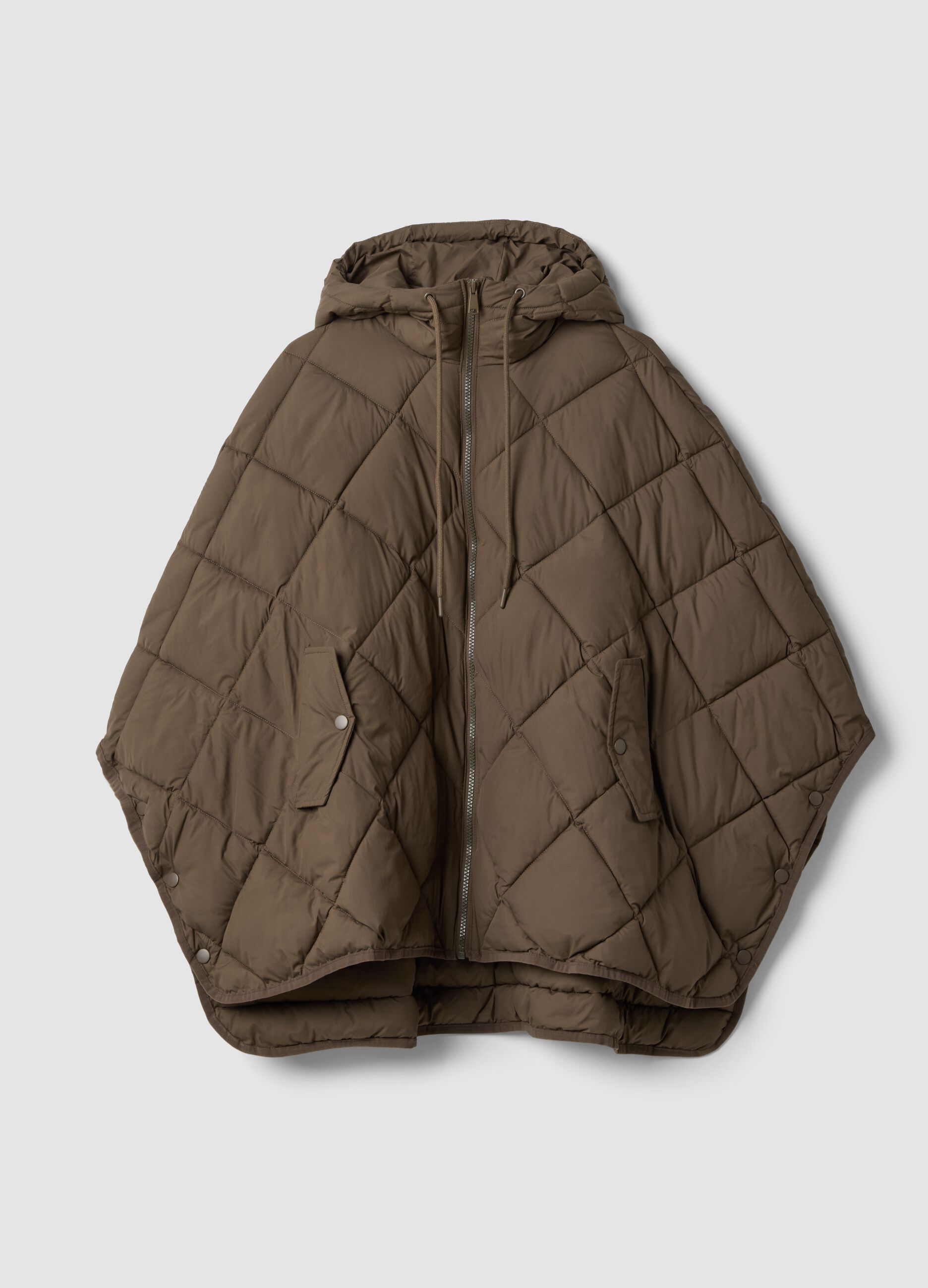 Brown padded oversized hooded jacket with zip