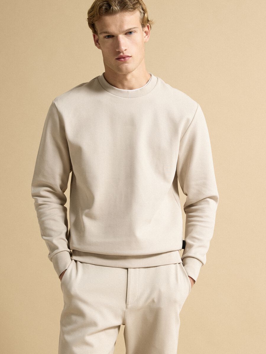 Beige stretch-cotton relaxed-fit crew-neck sweatshirt_0