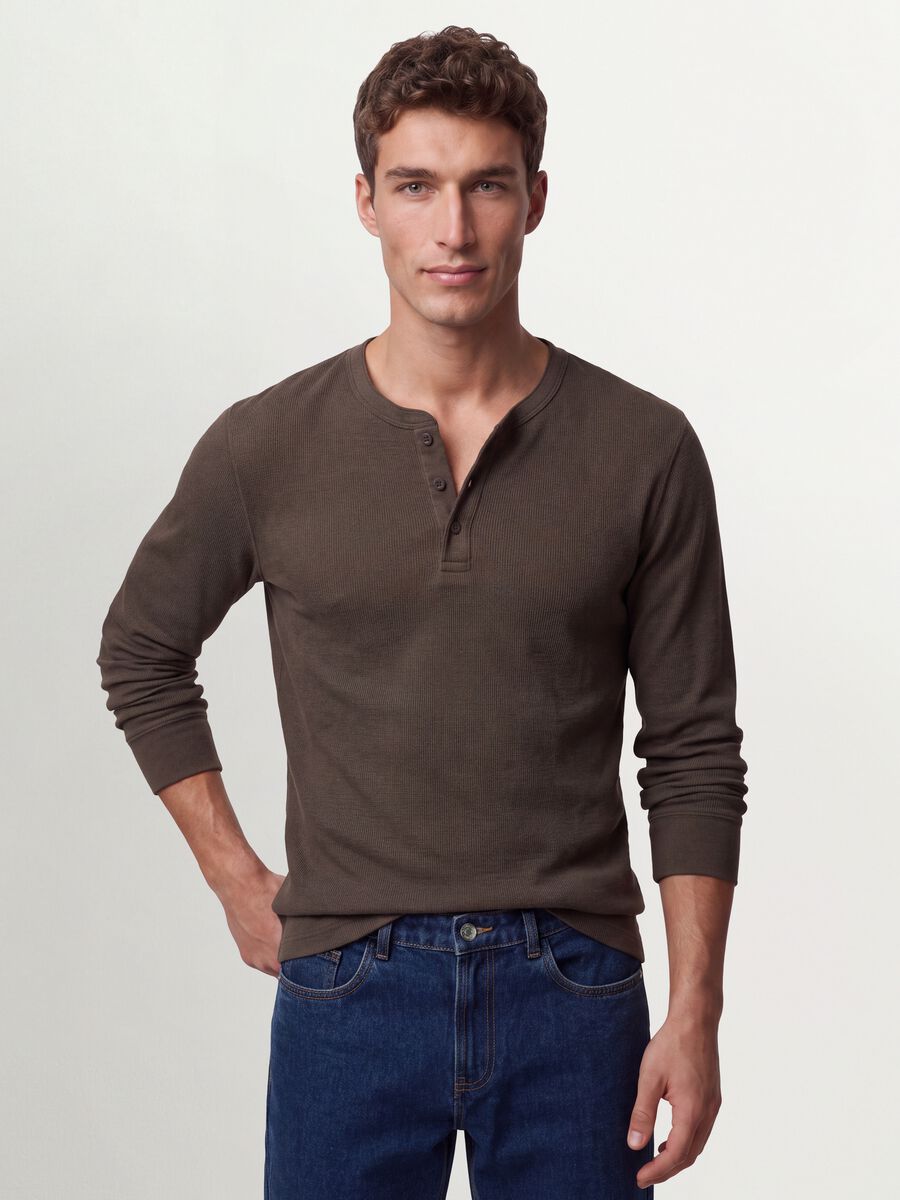 Brown honeycomb viscose-blend regular-fit T-shirt_0