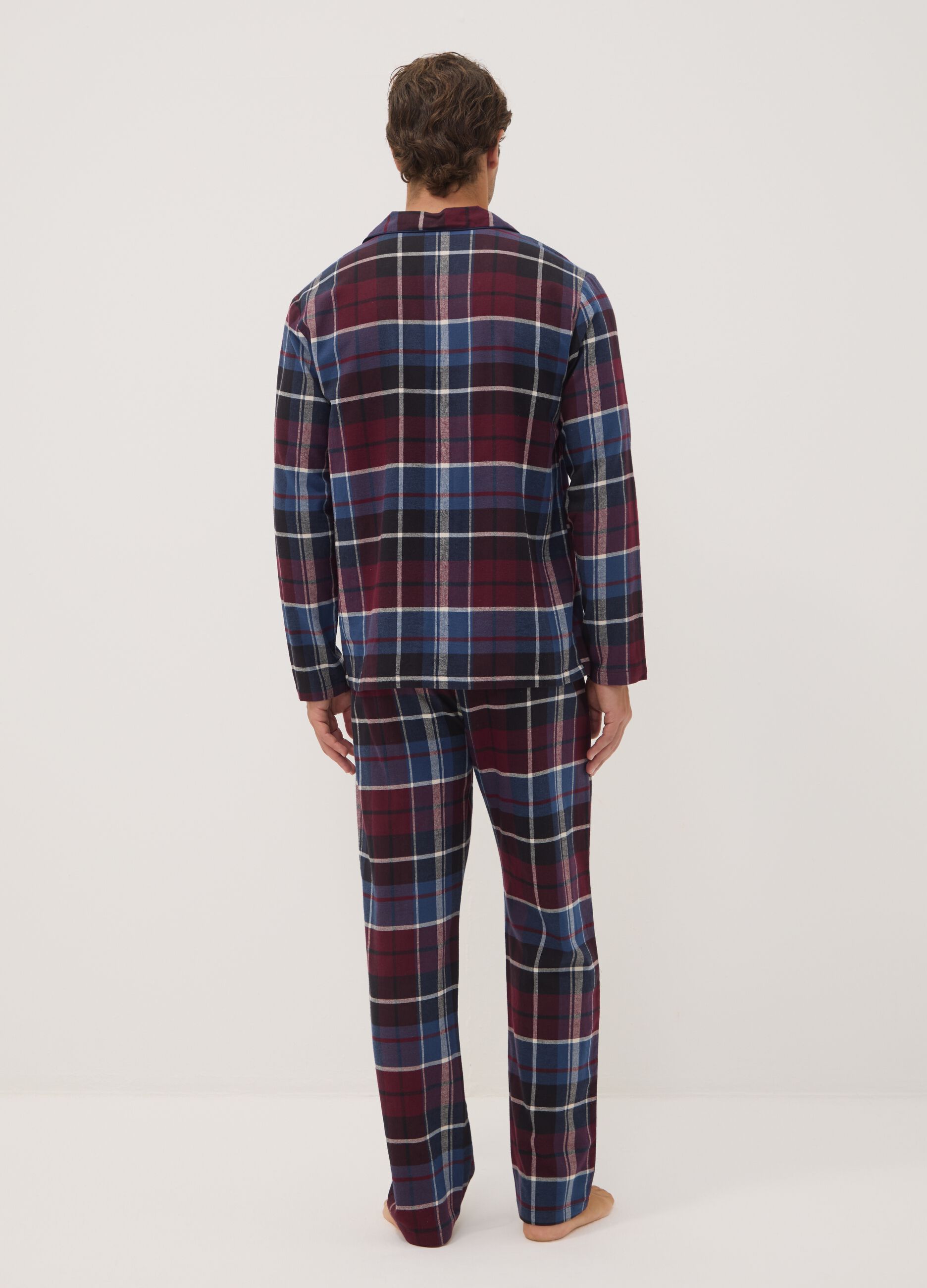 Pigiama rosso e blu in flanella di puro cotone organico regular fit