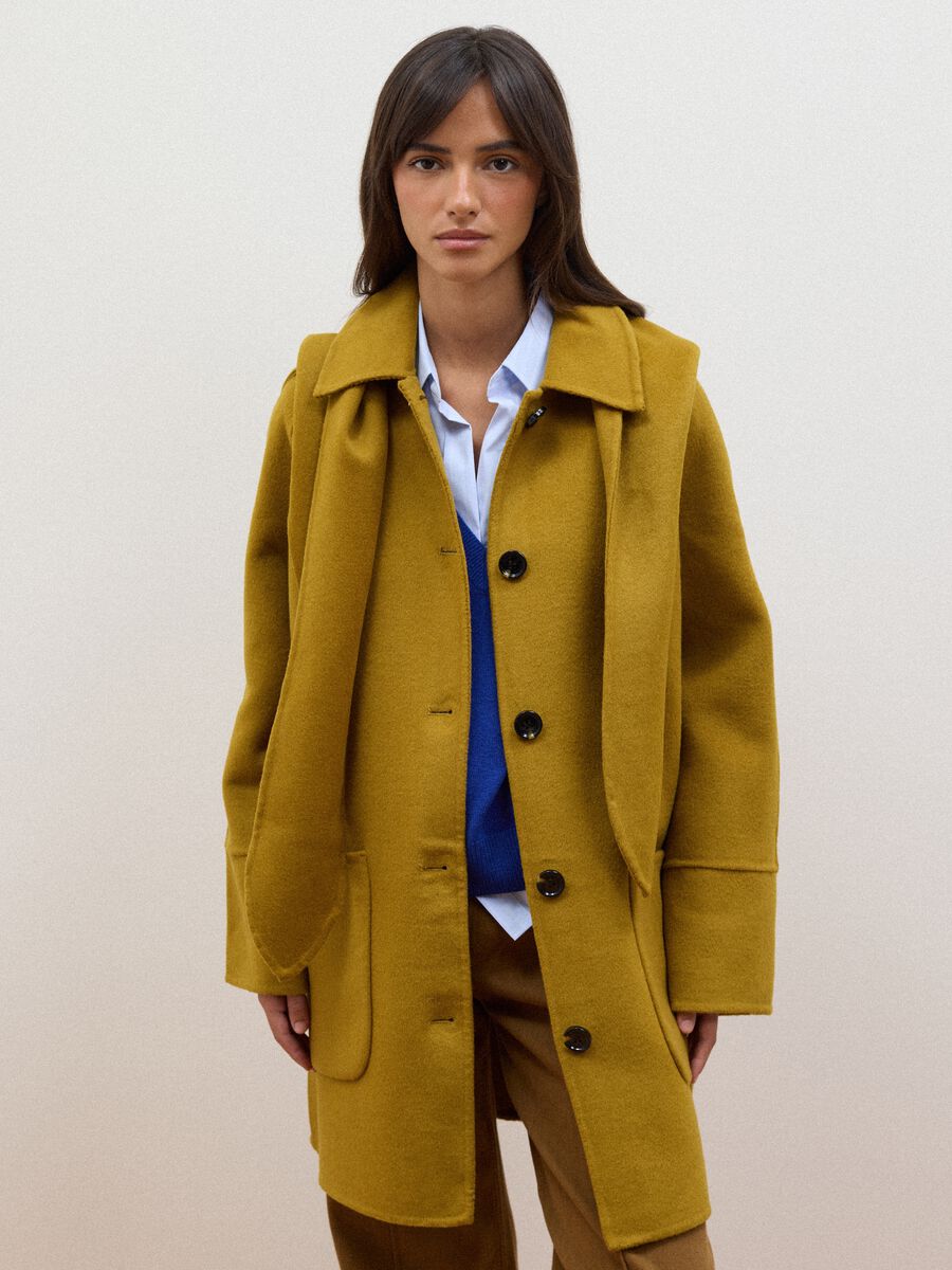 Yellow wool-blend coat with button fastening_0
