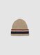 Beige ribbed viscose and wool blend beanie_0
