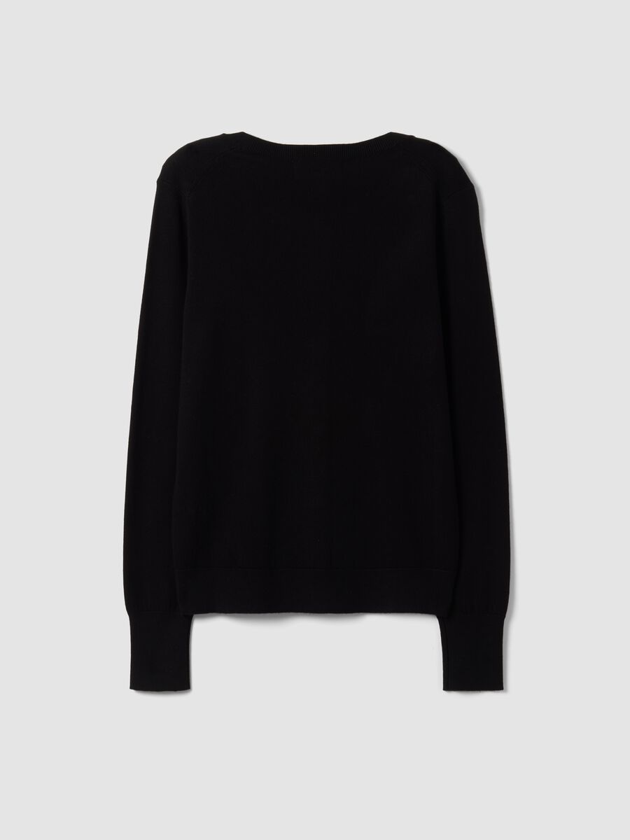 Black crew neck cardigan, regular fit in jersey knit_6