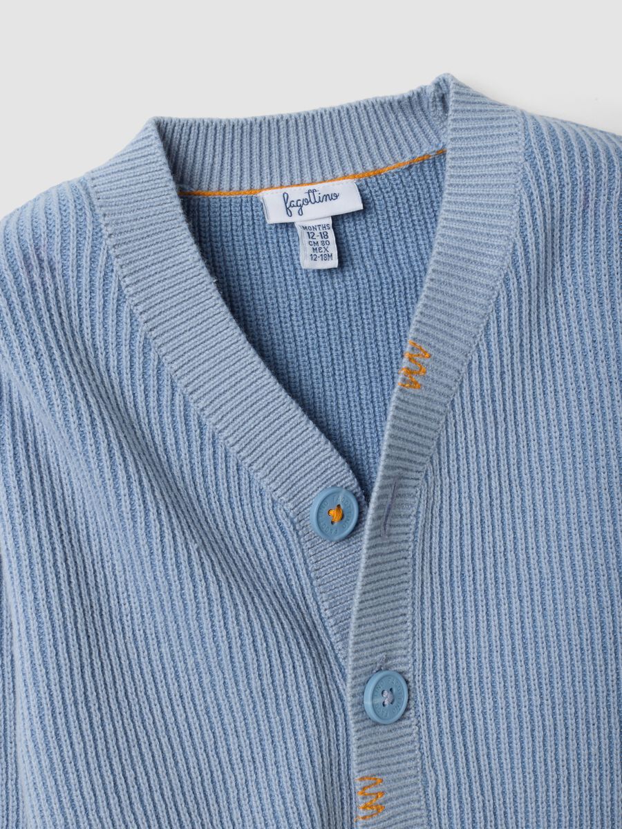 Blue cotton-blend V-neck oversized fit cardigan for boys_3