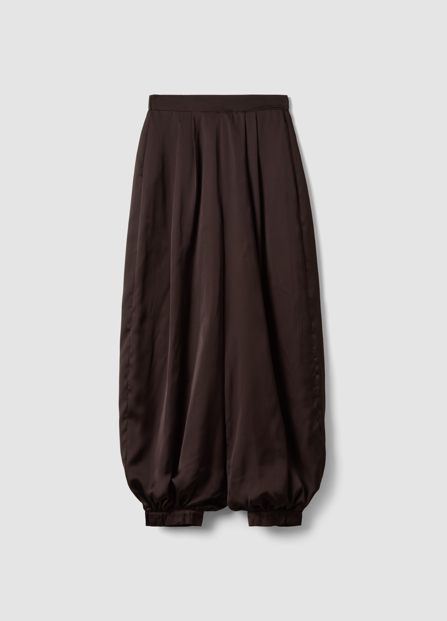Brown baggy-fit trousers with elasticated hems