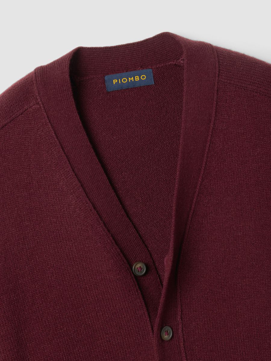 Red wool-blend cardigan with deep V-neck_5