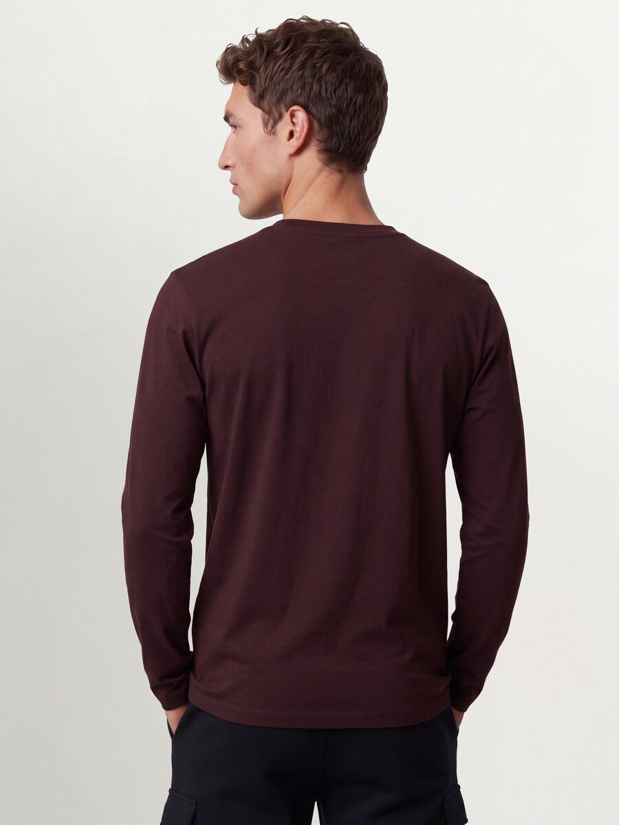 Brown long-sleeved pure organic cotton crew-neck T-shirt_2