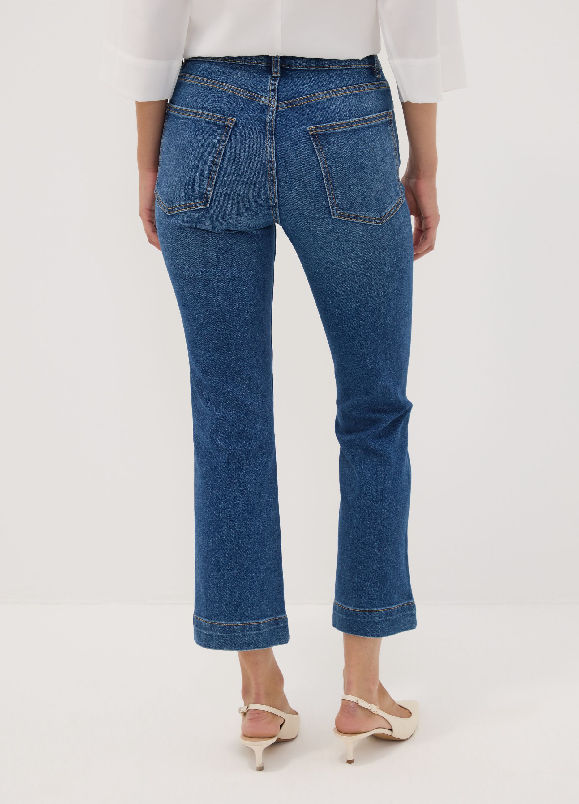 Blue cropped slim-fit denim jeans in stretch cotton and viscose