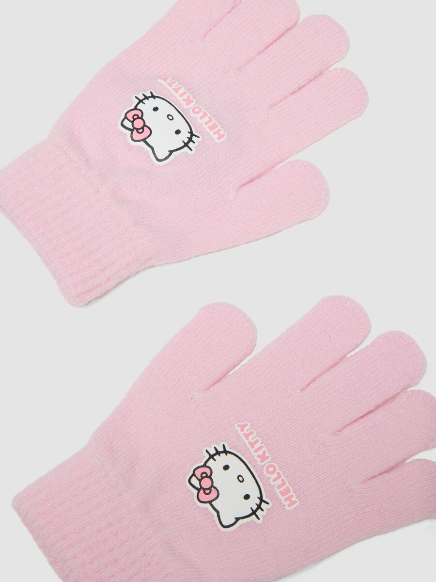 Guanti rosa in tessuto elasticizzato con stampa Hello Kitty_1