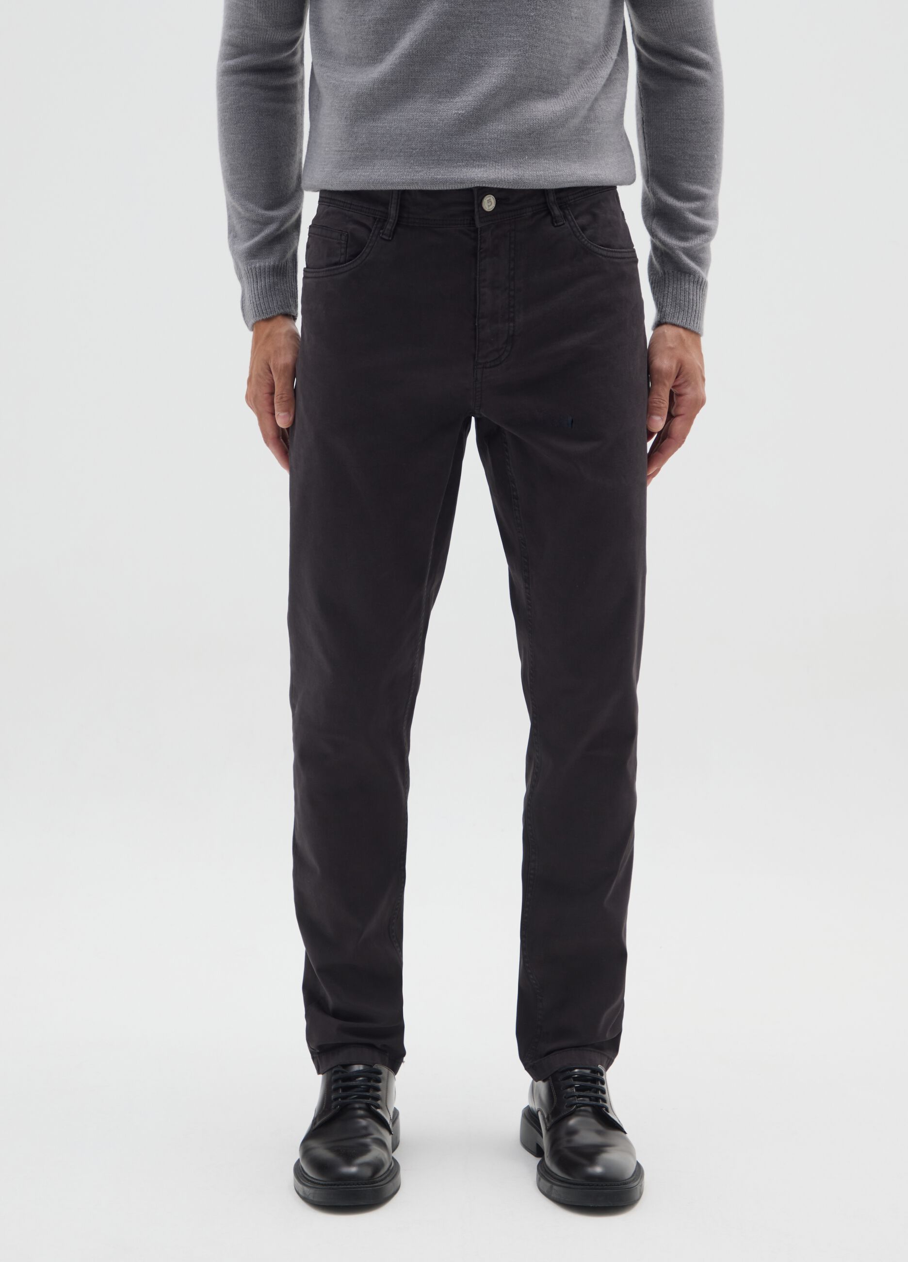 Black Stretch Cotton Skinny Fit Trousers