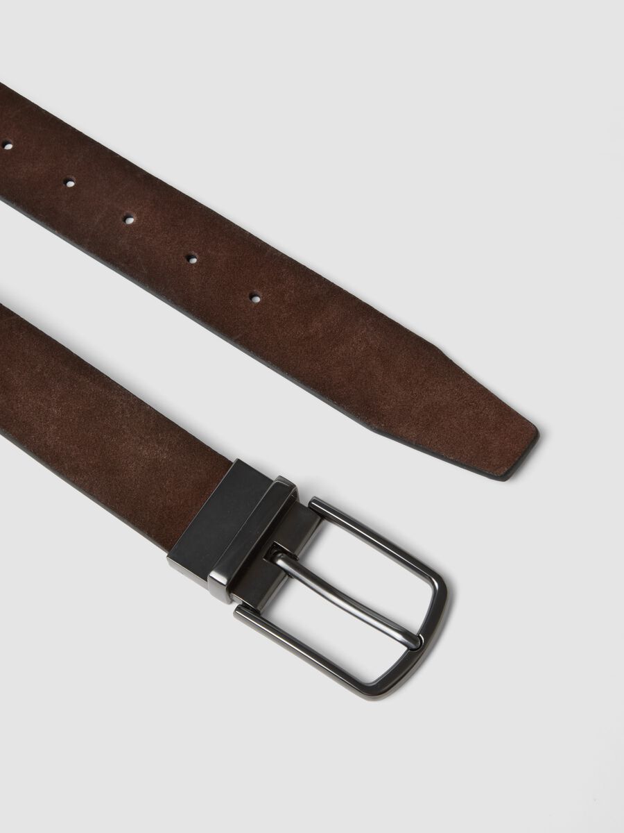 Reversible brown genuine leather belt with metal buckle_1