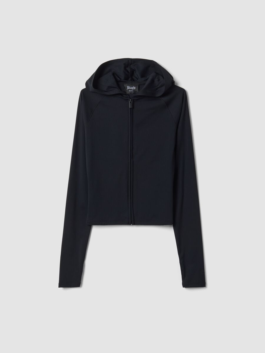 Black Fitted Full-Zip Yoga Hoodie_0