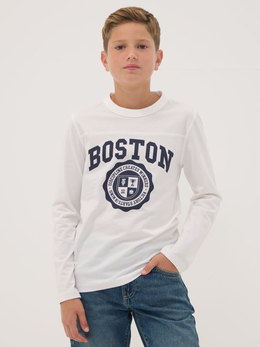 White pure organic cotton T-shirt with varsity print_0