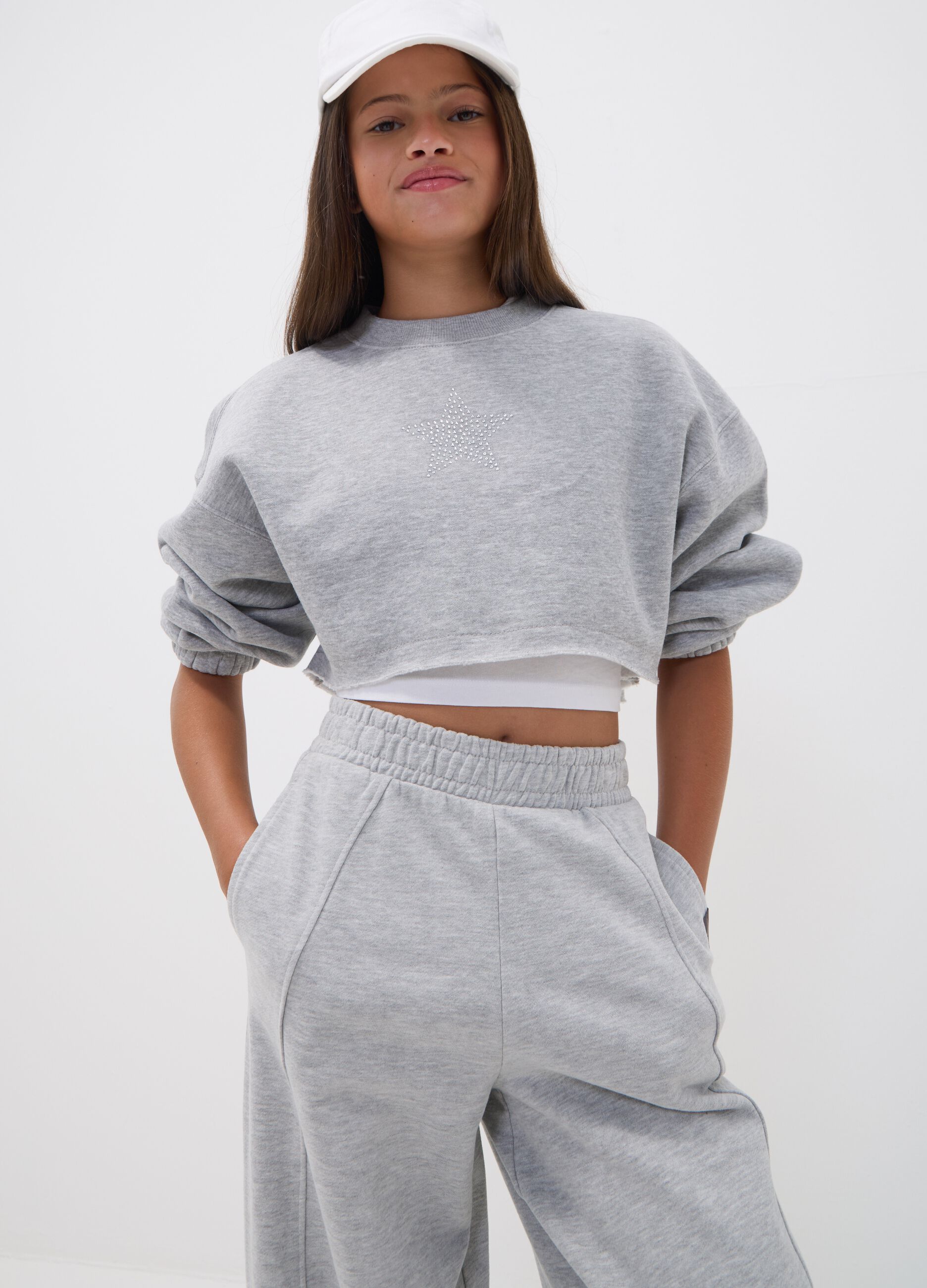 Grey cropped cotton-blend sweatshirt