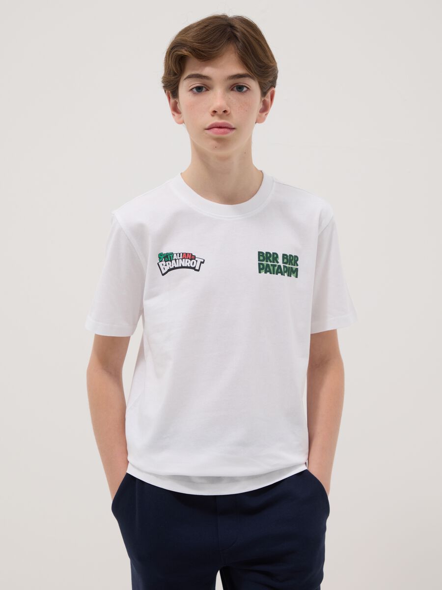 Boys' white pure cotton t-shirt regular fit with prints_0