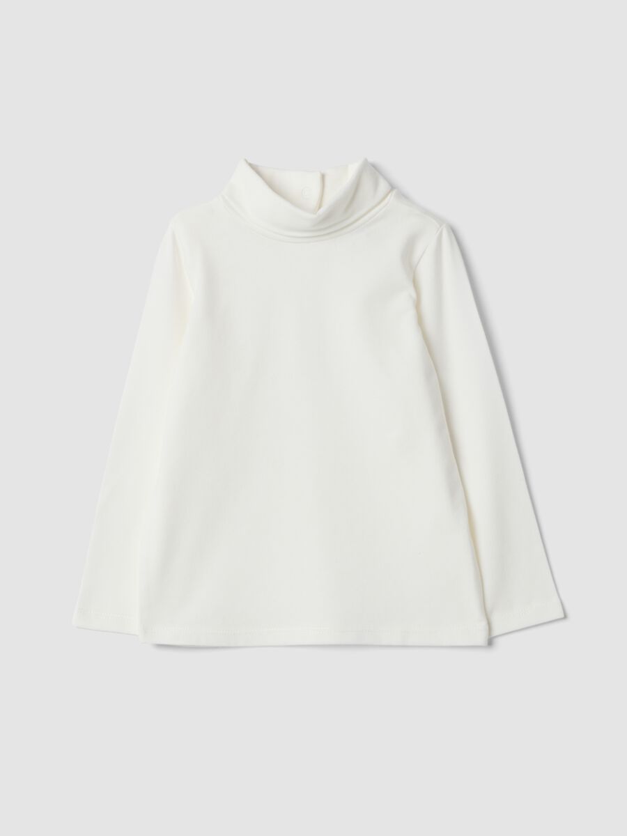 T-shirt bianca in cotone organico elasticizzato con colletto rialzato_0