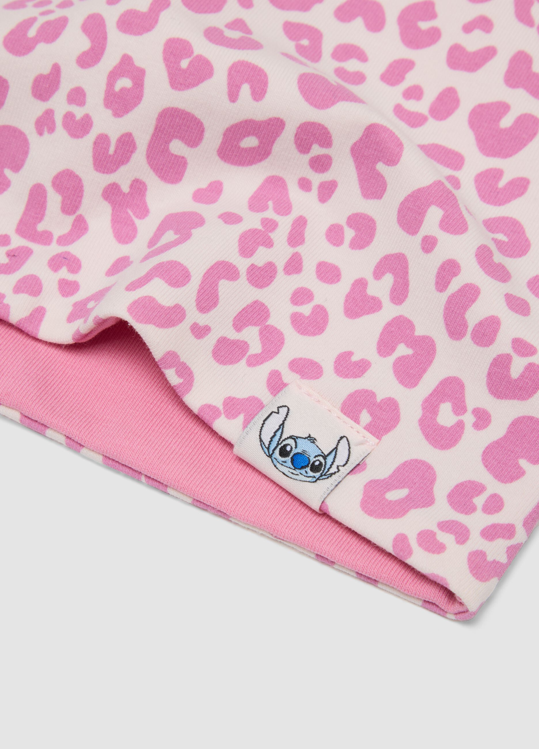 Pink stretch cotton girls&rsquo; scarf with Lilo & Stitch pattern