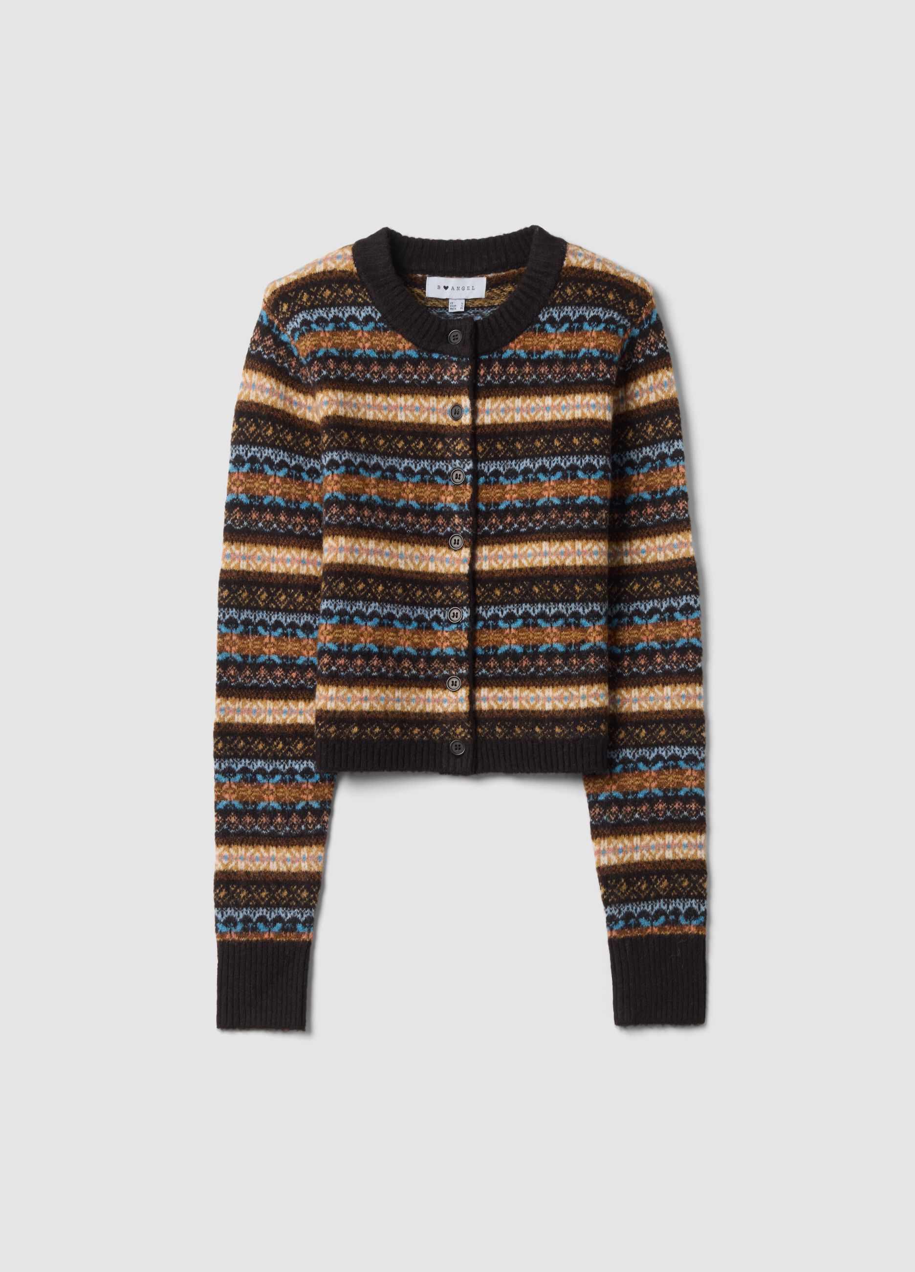 Multicolour regular-fit stretch wool cardigan